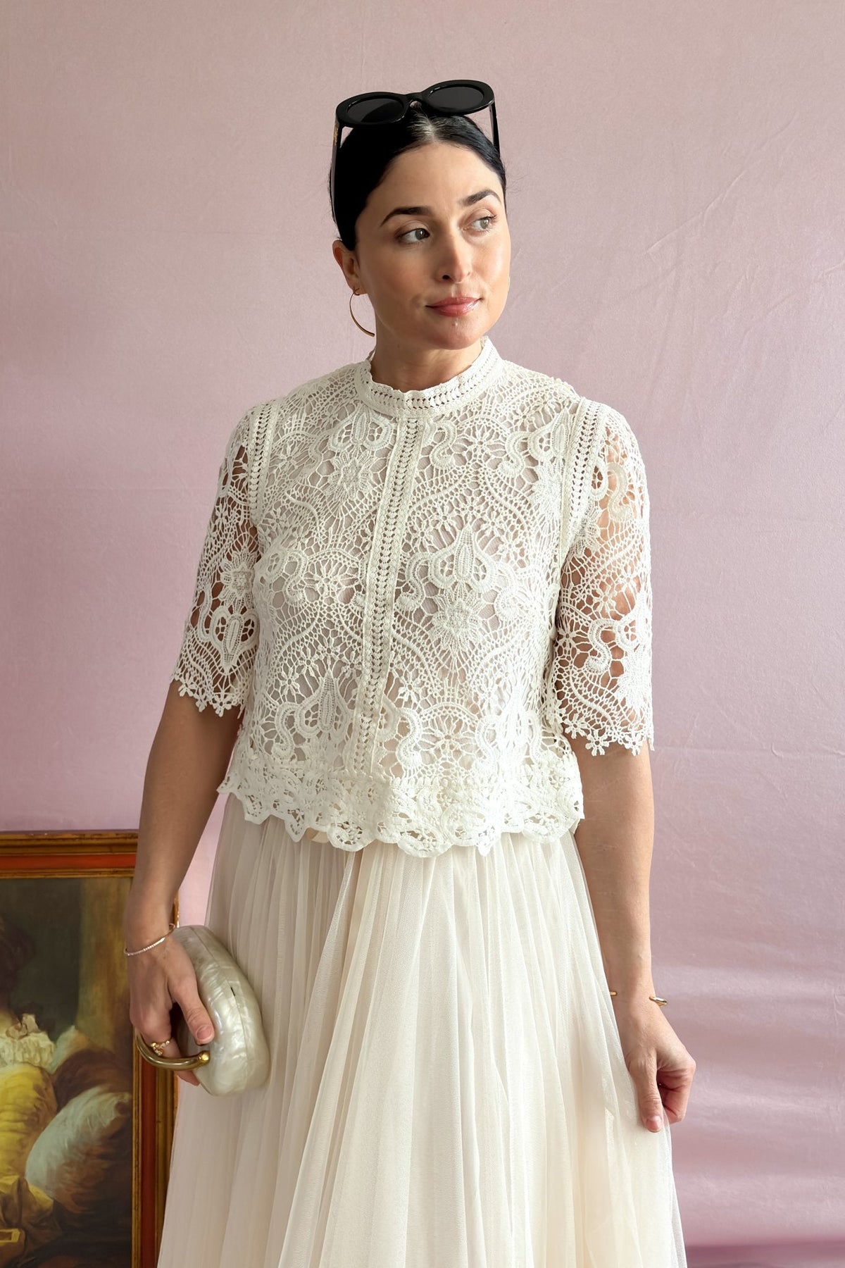 French Tops | Floral Lace Short Sleeve Blouse | Choklate Paris - Women&#39;s Shirts &amp; Tops - Blooming Daily
