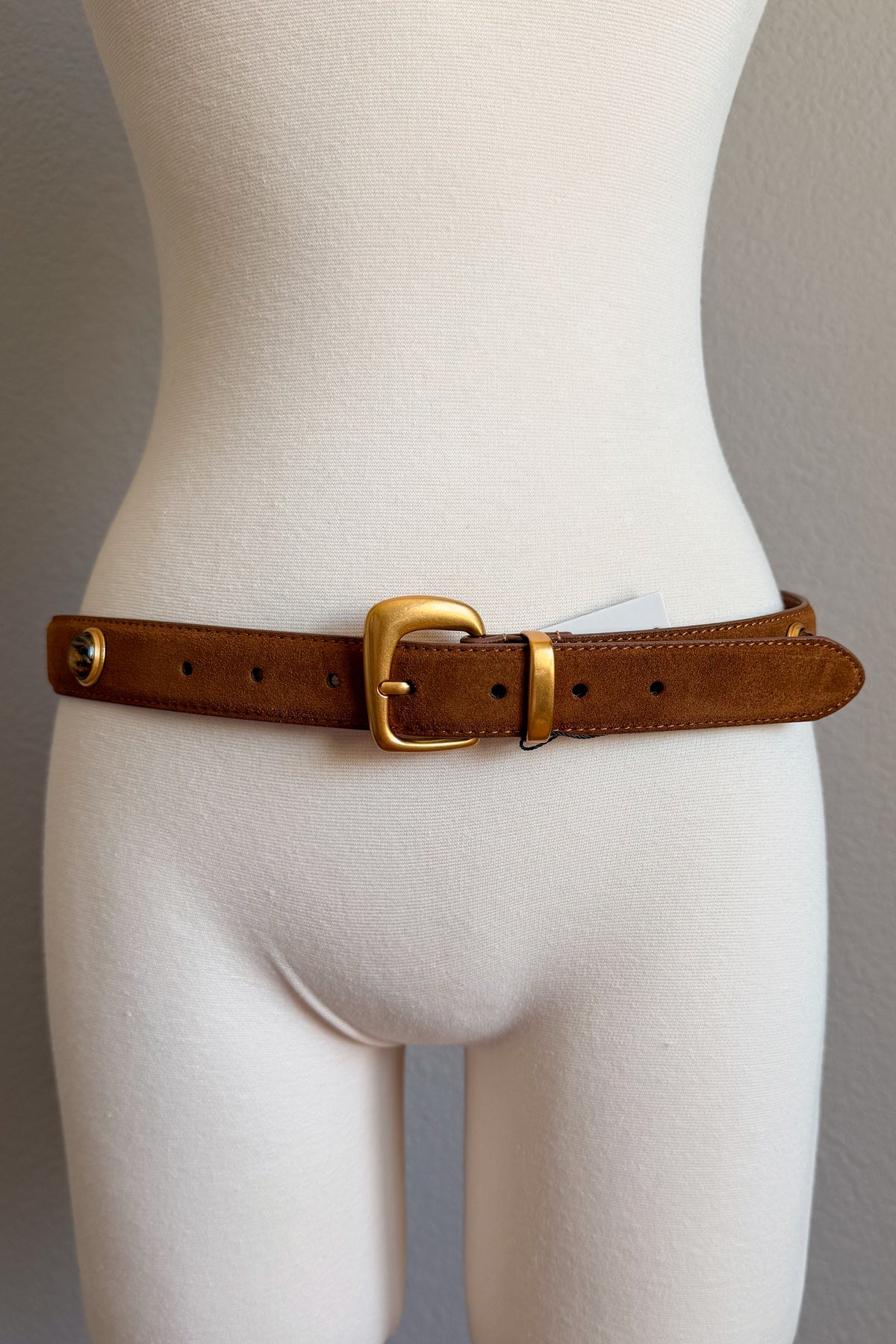 Brown gemstone belt with artistic gold-tone buckle