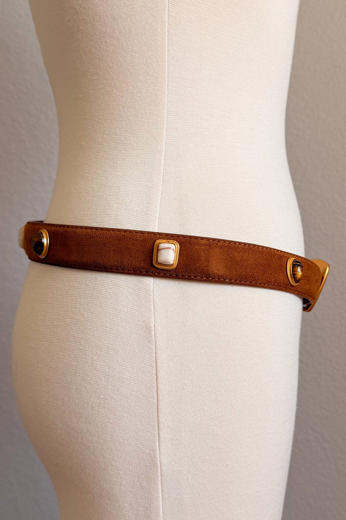 Women's suede leather belt with mixed gemstone accents