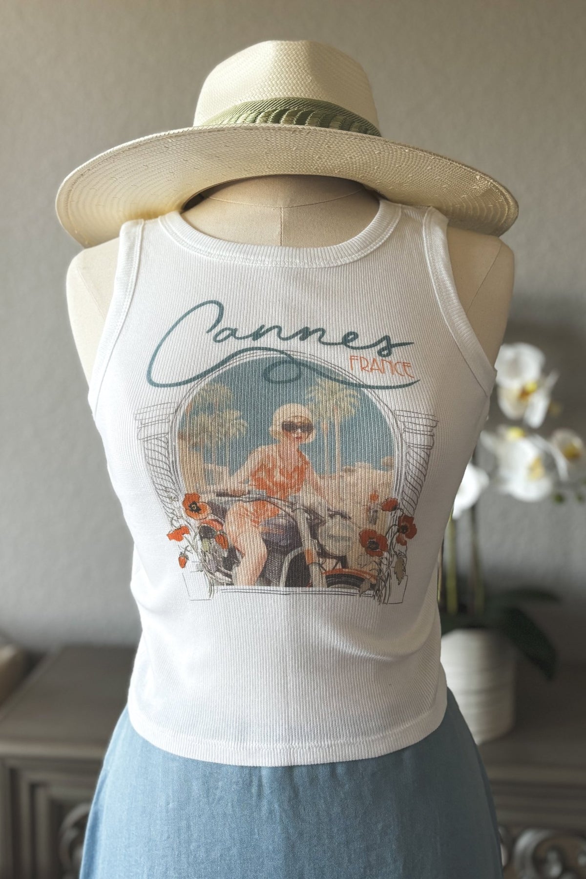 Girl Dangerous | Cannes France Vintage Moto Rib Knit Tank Top - Women&#39;s Shirts &amp; Tops - Blooming Daily