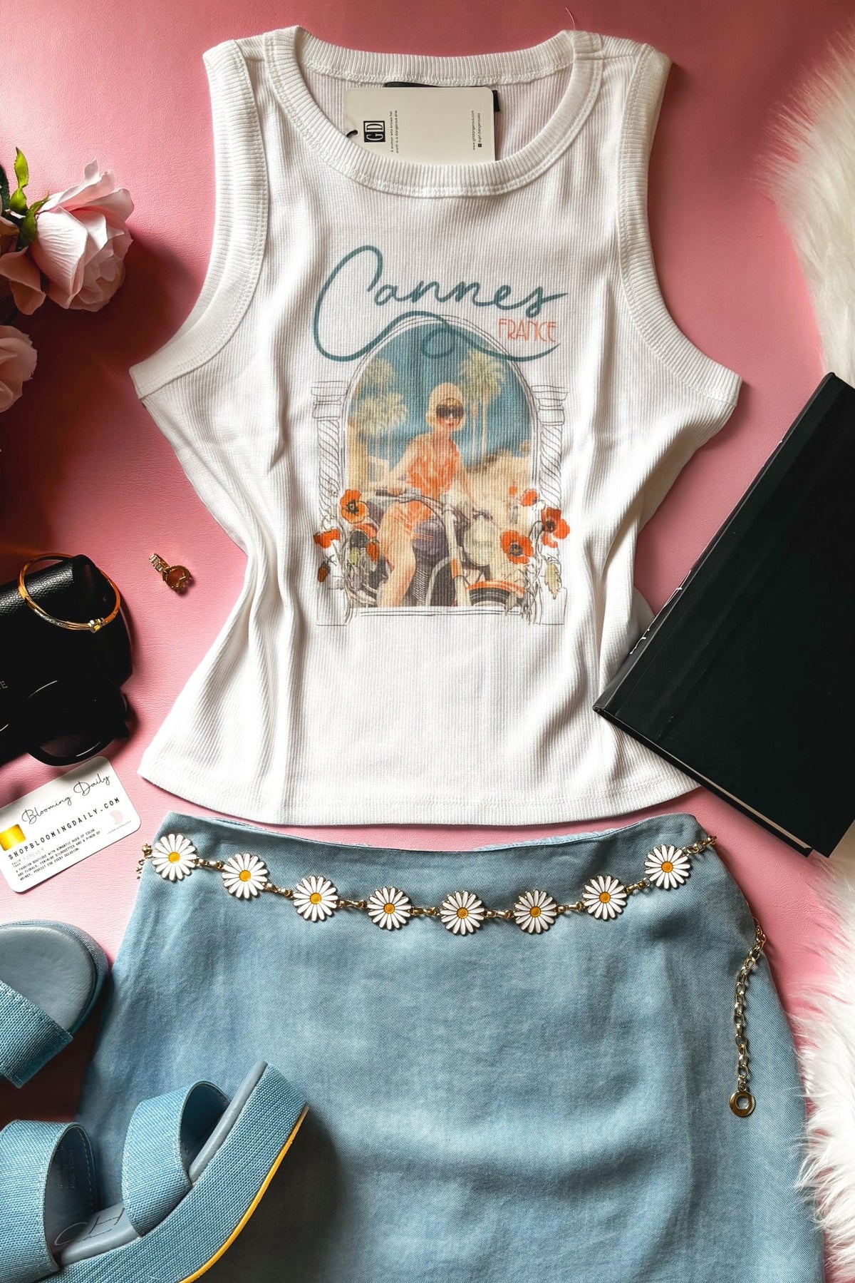 Girl Dangerous | Cannes France Vintage Moto Rib Knit Tank Top - Women&#39;s Shirts &amp; Tops - Blooming Daily