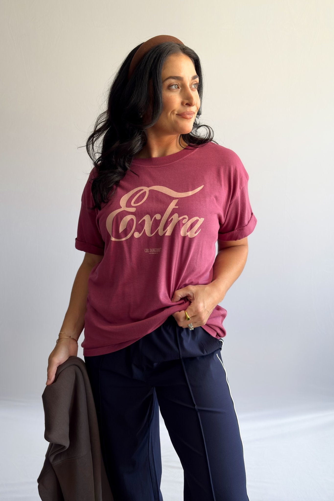 Girl Dangerous Women’s Extra Graphic T-Shirt – Wine Red, Boyfriend Fit - Women's Shirts & Tops - Blooming Daily