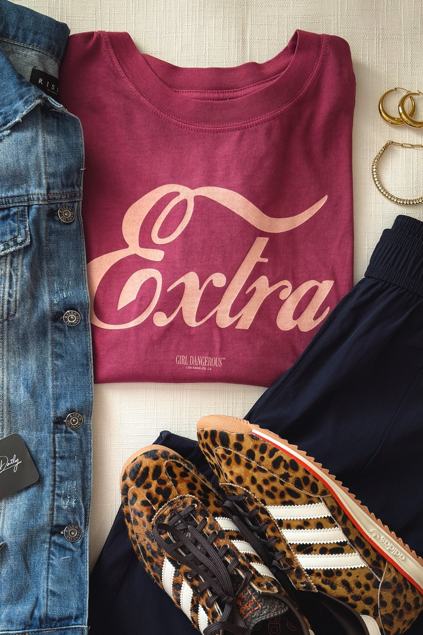 Girl Dangerous Women’s Extra Graphic T-Shirt – Wine Red, Boyfriend Fit - Women's Shirts & Tops - Blooming Daily