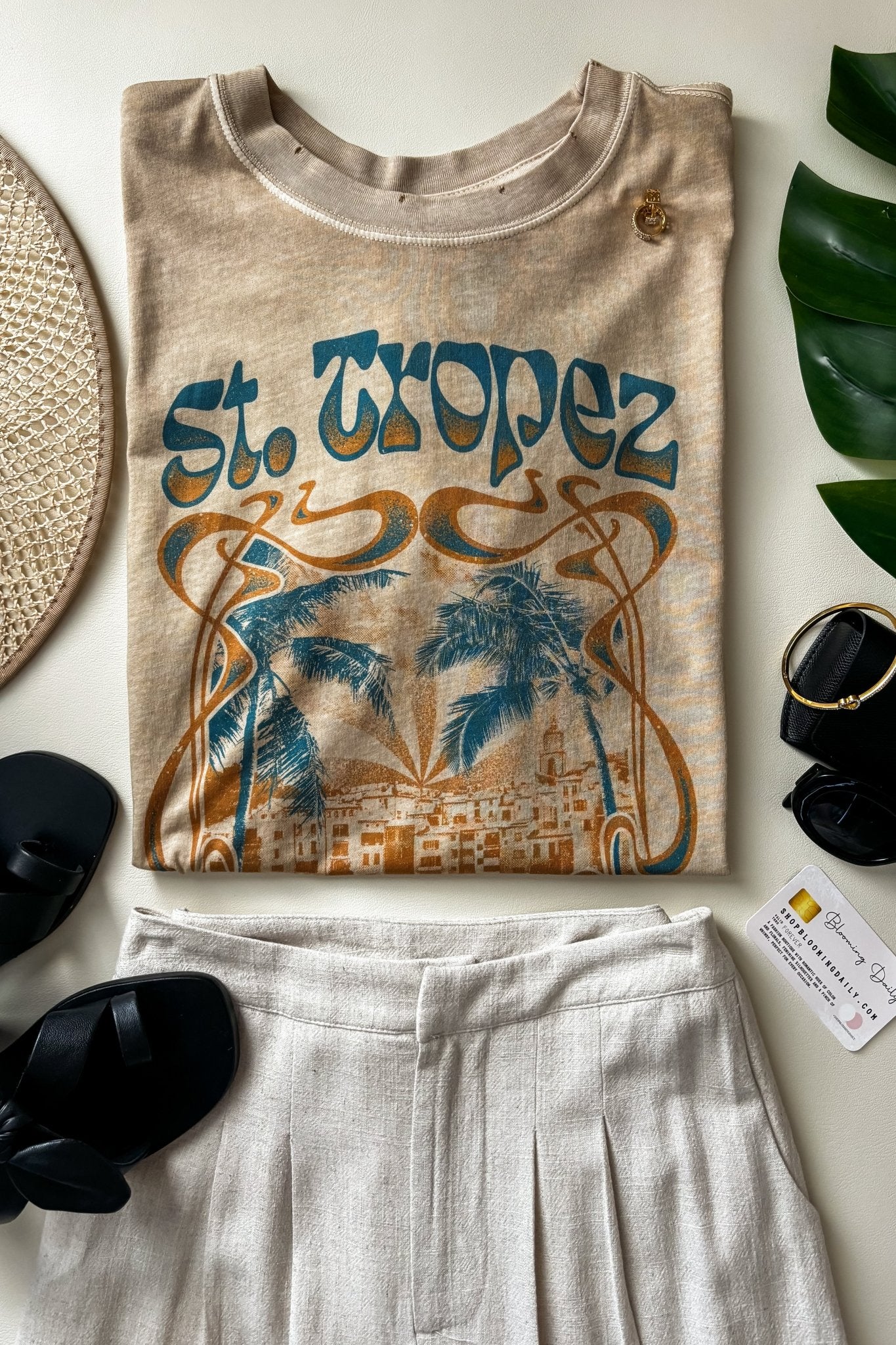 Girl Dangerous | Women's Graphic T-Shirt | St. Tropez | Tan - Women's Shirts & Tops - Blooming Daily