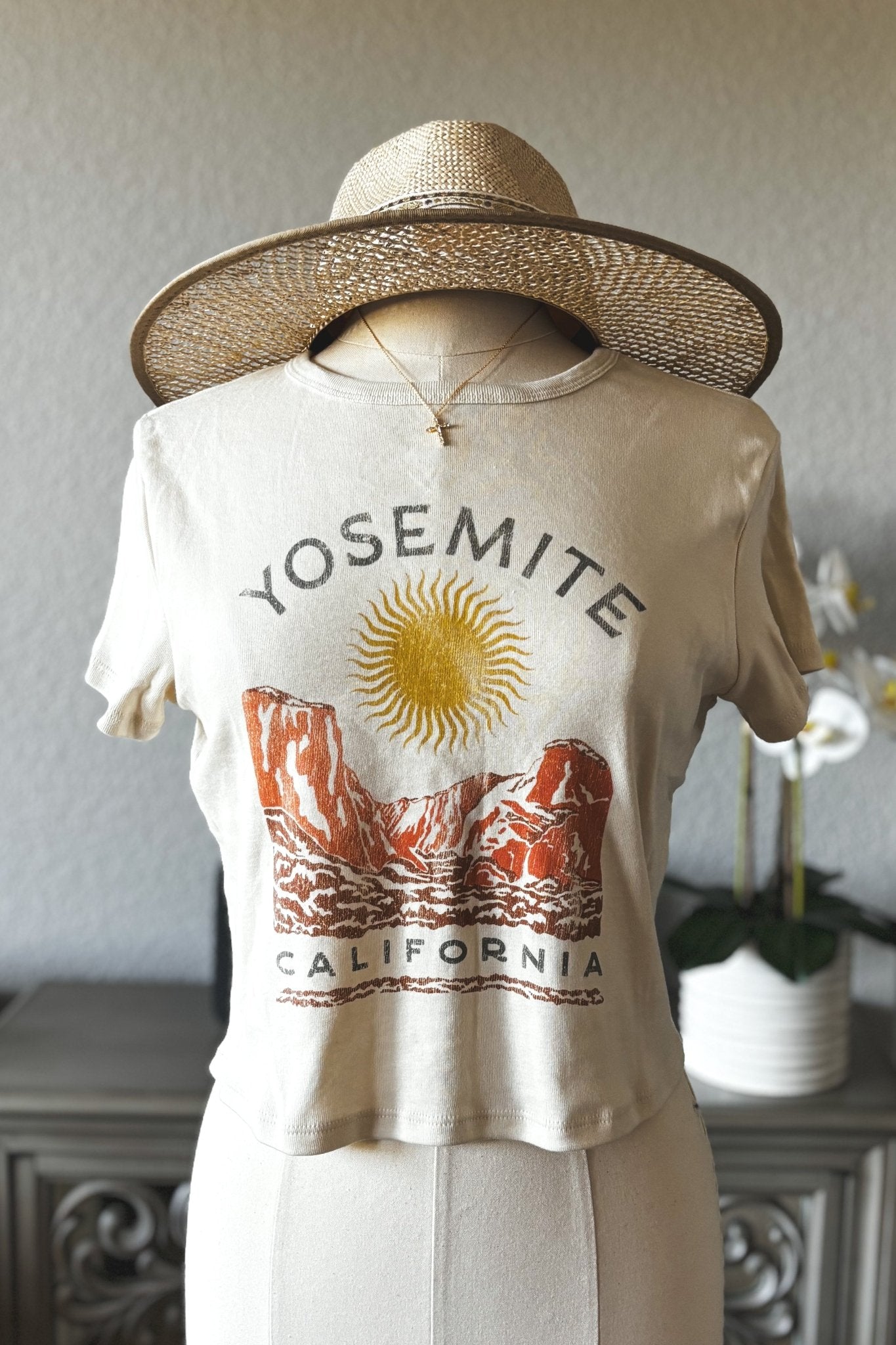 Girl Dangerous | Women's Yosemite California Baby Tee | Light Beige - Women's Shirts & Tops - Blooming Daily