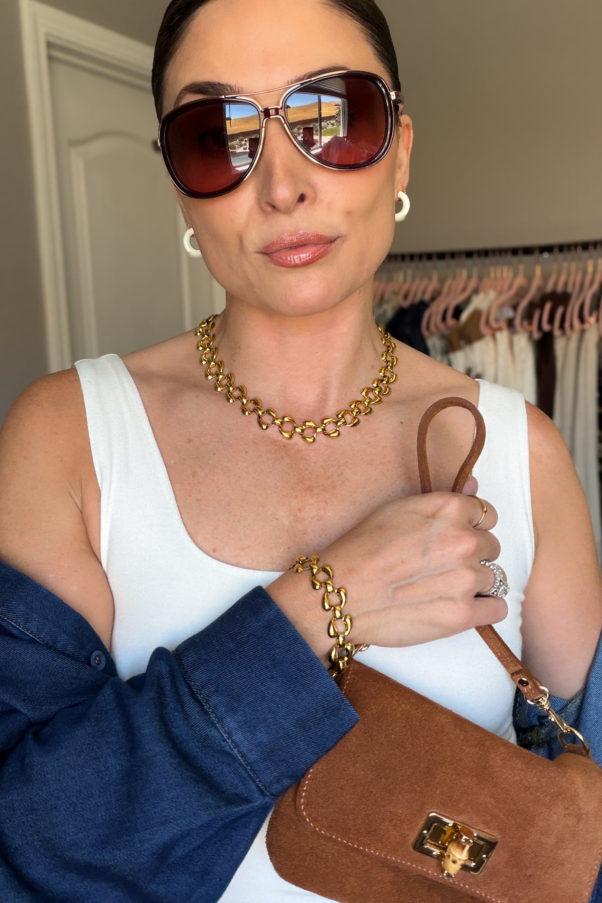Gold Sculptural Link Necklace & Bracelet Set