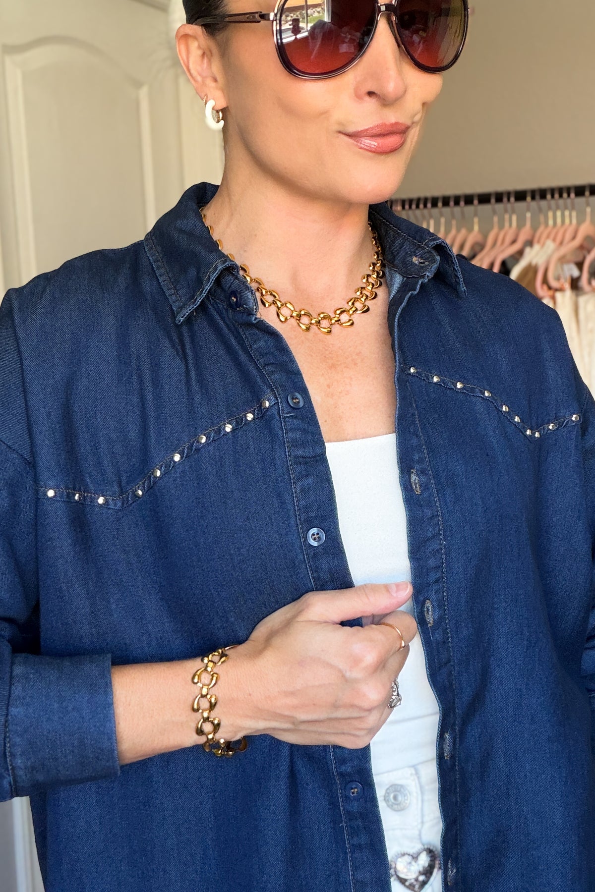 Gold Sculptural Link Necklace & Bracelet Set