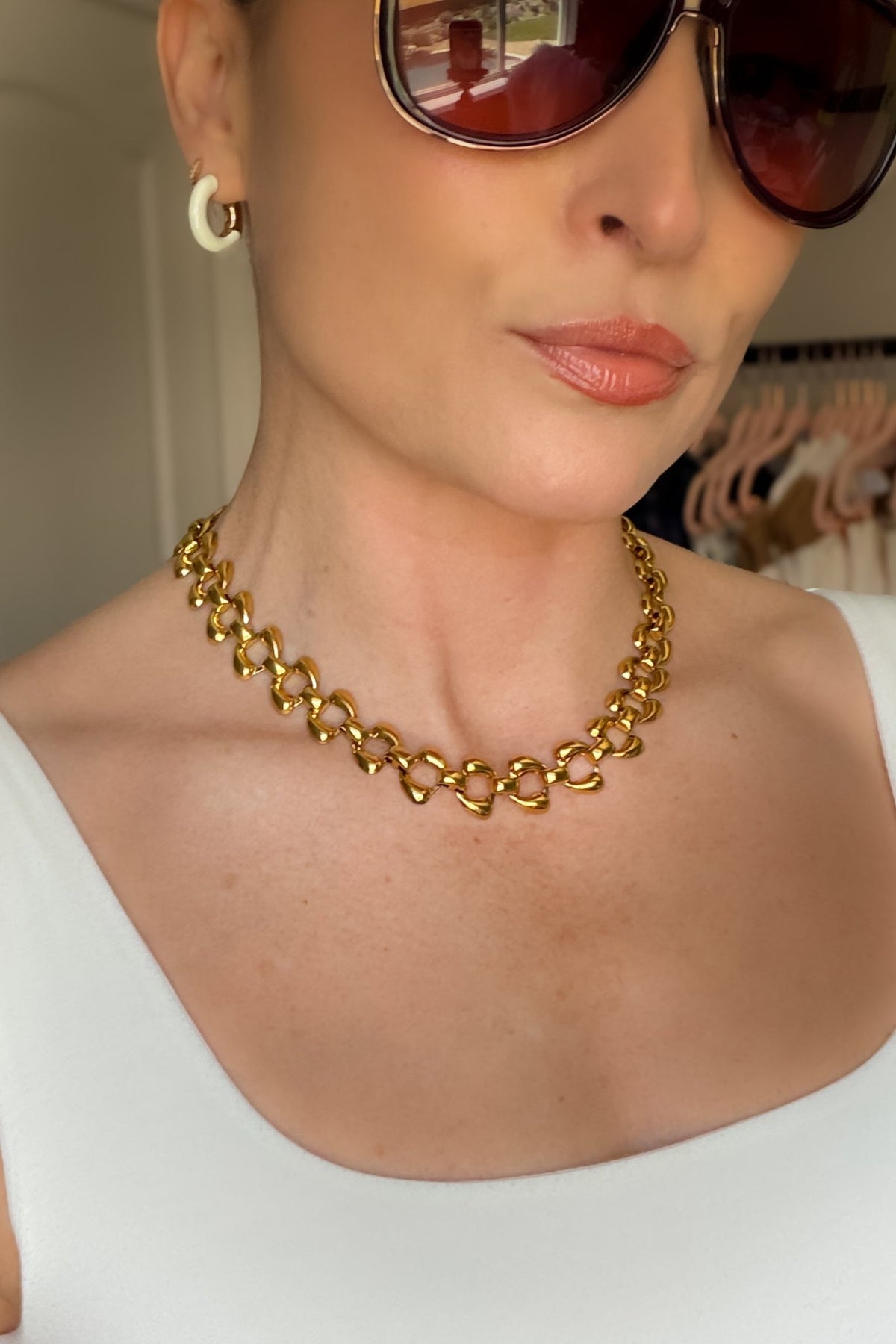 Gold Sculptural Link Necklace & Bracelet Set - Women's Jewelry - Blooming Daily