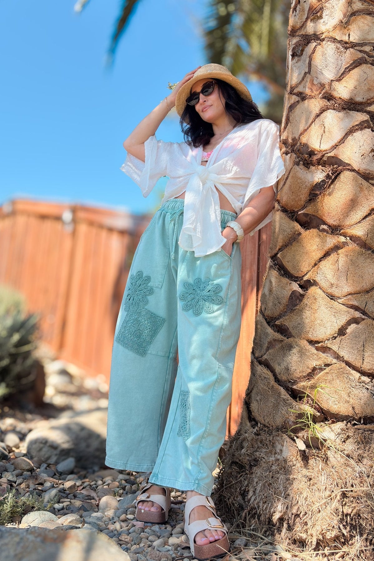 Green Mineral Wash Barrel Leg Pants - Women's Pants - Blooming Daily