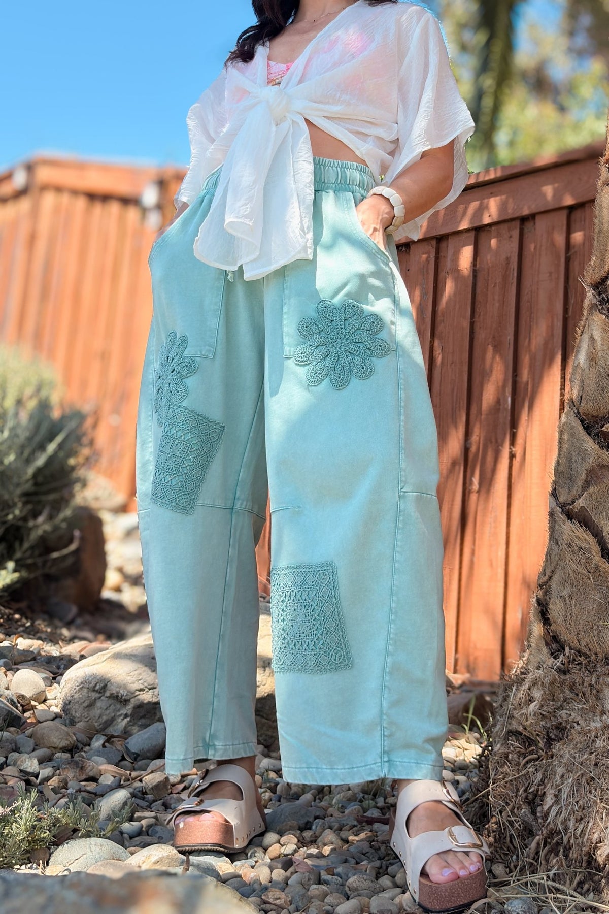 Green Mineral Wash Barrel Leg Pants - Women's Pants - Blooming Daily