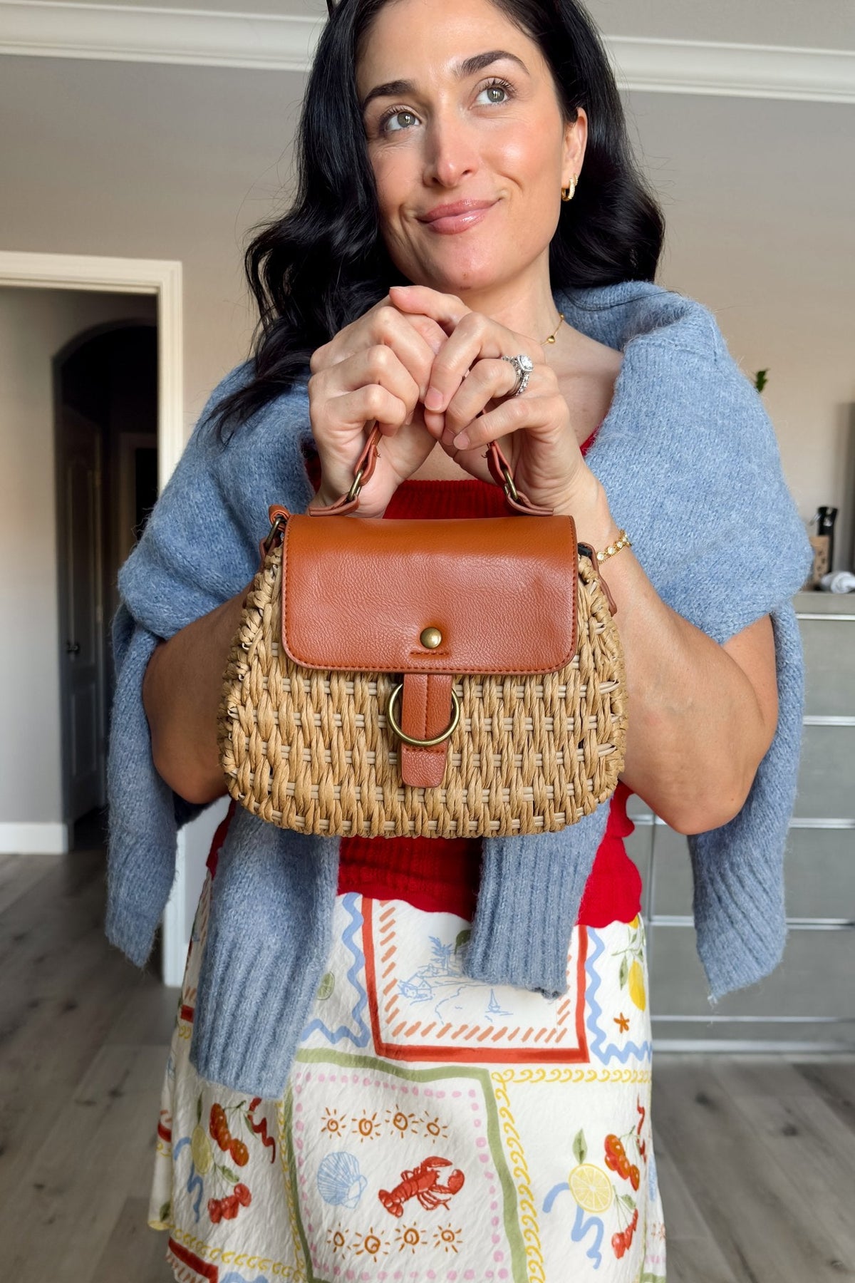 Harbor Woven Straw Crossbody | Boho Convertible Bag with Top Handle - Women&#39;s Handbag - Blooming Daily