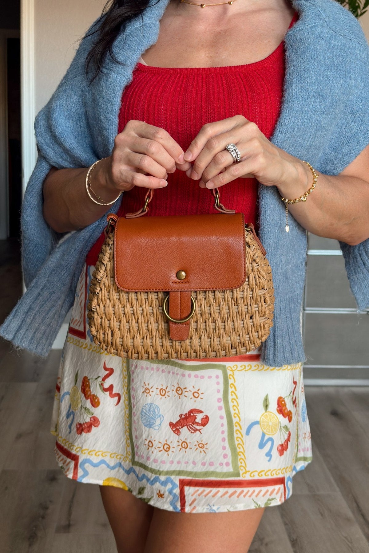 Harbor Woven Straw Crossbody | Boho Convertible Bag with Top Handle - Women&#39;s Handbag - Blooming Daily