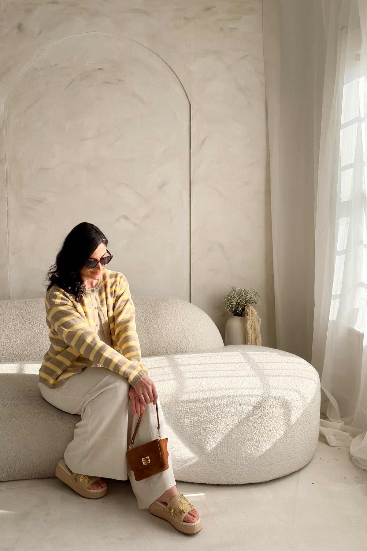 Women’s Yellow Stripe Knit Cardigan – Taupe