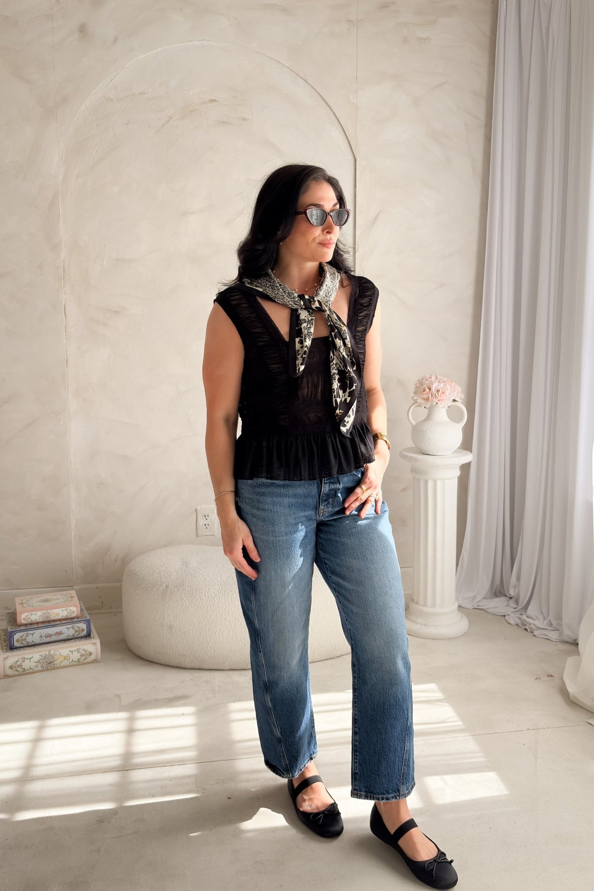 Women’s Black Lace Ruffle Peplum Top