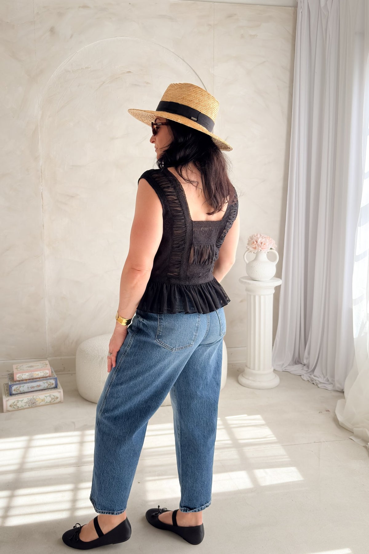 Women’s Black Lace Ruffle Peplum Top