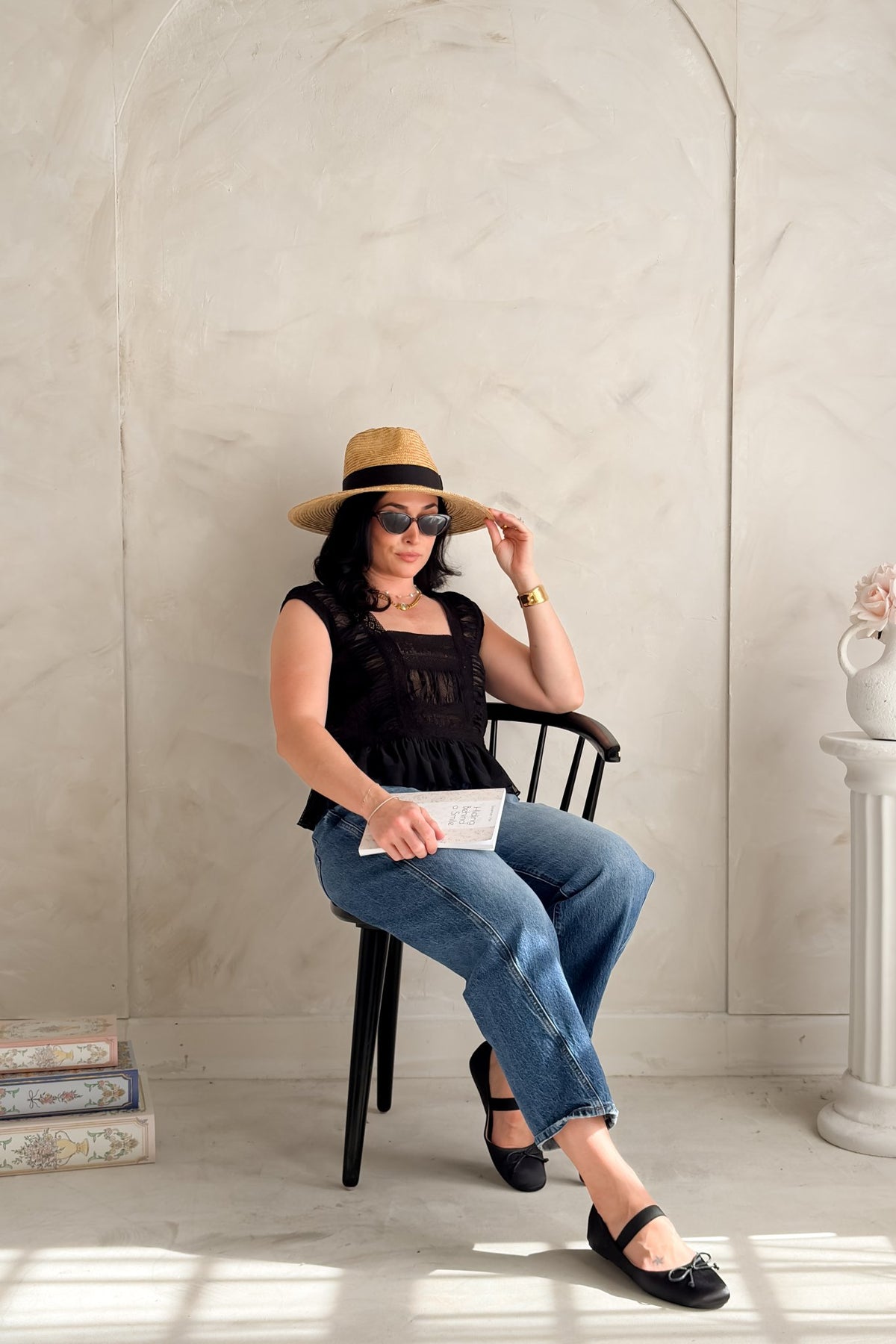 Women’s Black Lace Ruffle Peplum Top