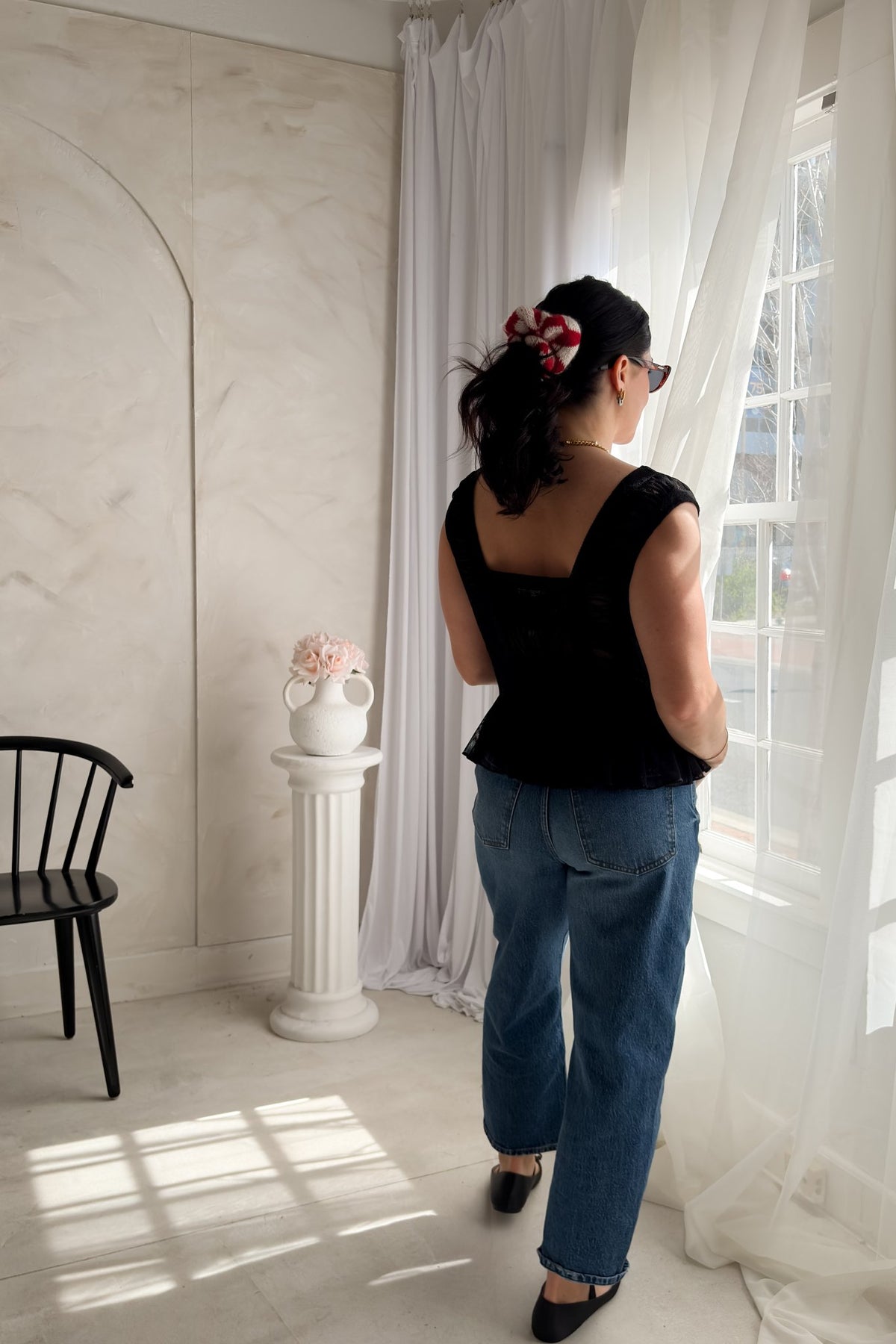 Women’s Black Lace Ruffle Peplum Top