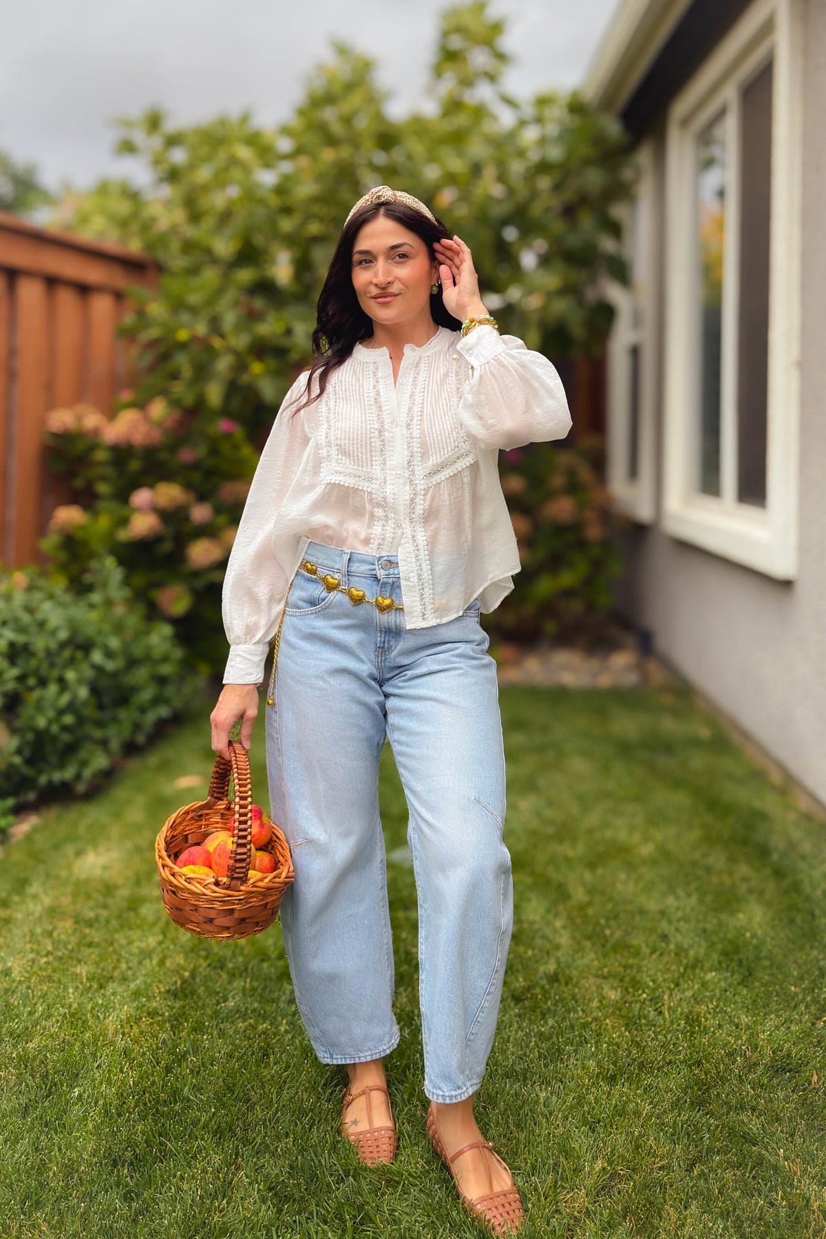 Women’s white cotton blouse with lace trim and pintuck front detailing