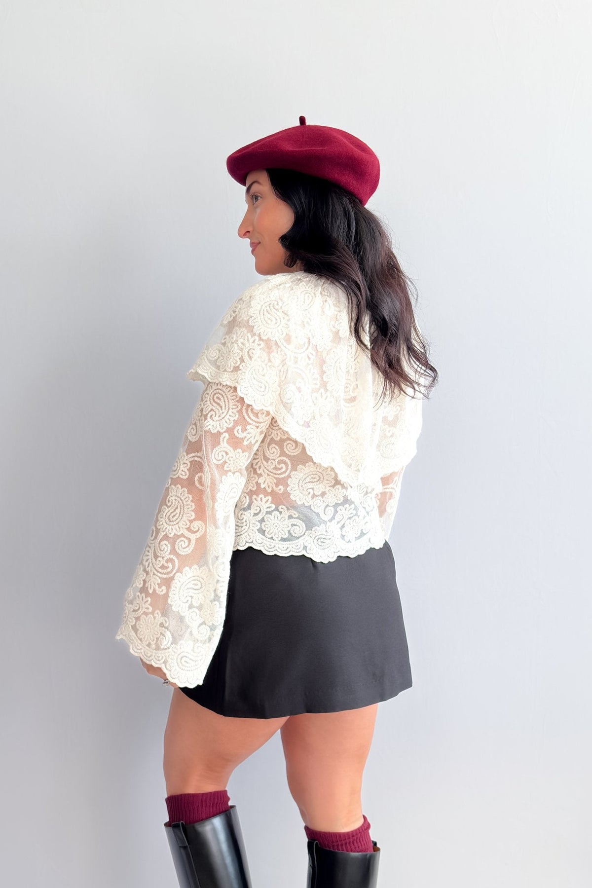 Ivory Lace Tie - Neck Blouse with Capelet - Women's Shirts & Tops - Blooming Daily