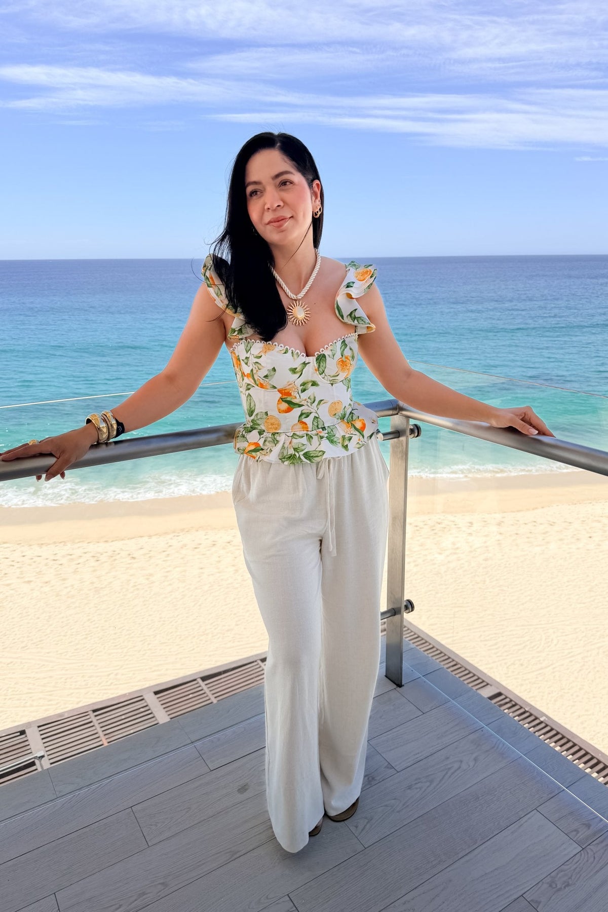 Ivory Linen Blend Wide Leg Drawstring Pants - Women's Pants - Blooming Daily