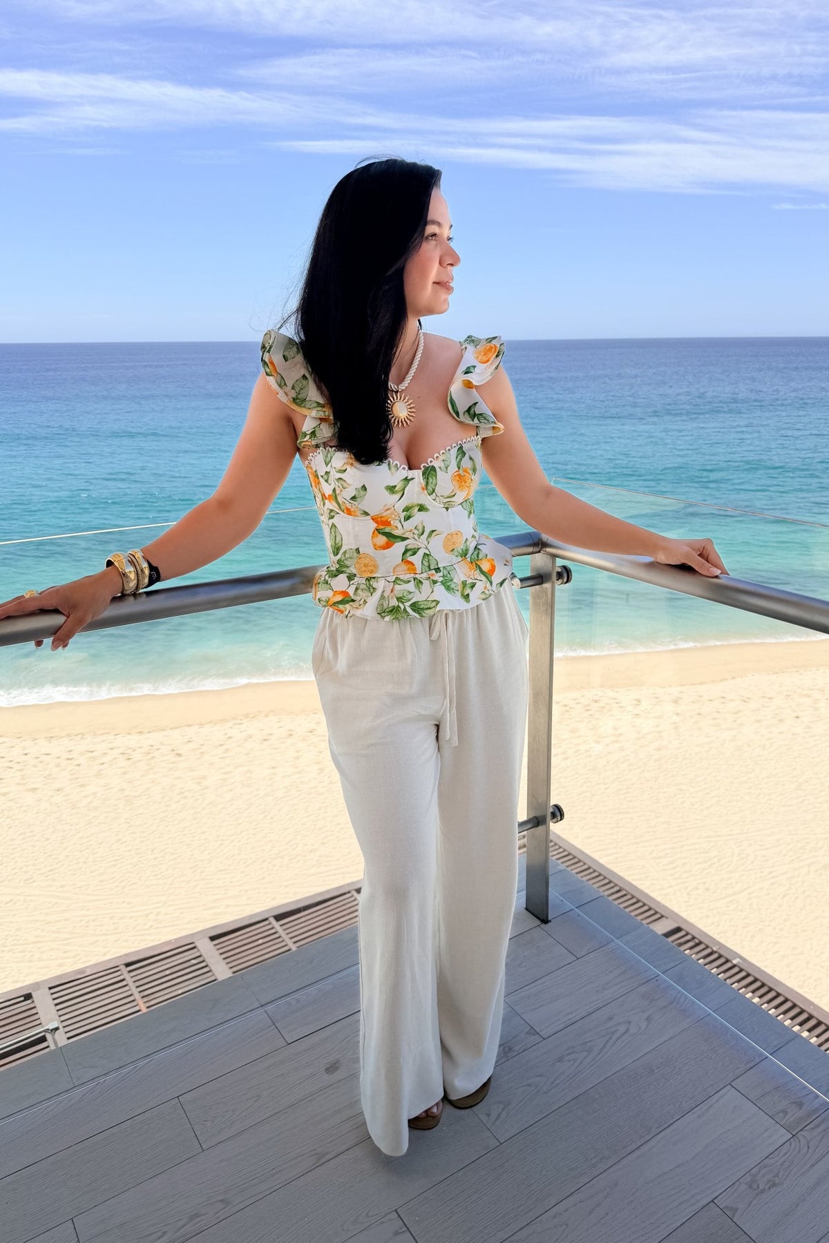 Ivory Linen Blend Wide Leg Drawstring Pants - Women's Pants - Blooming Daily