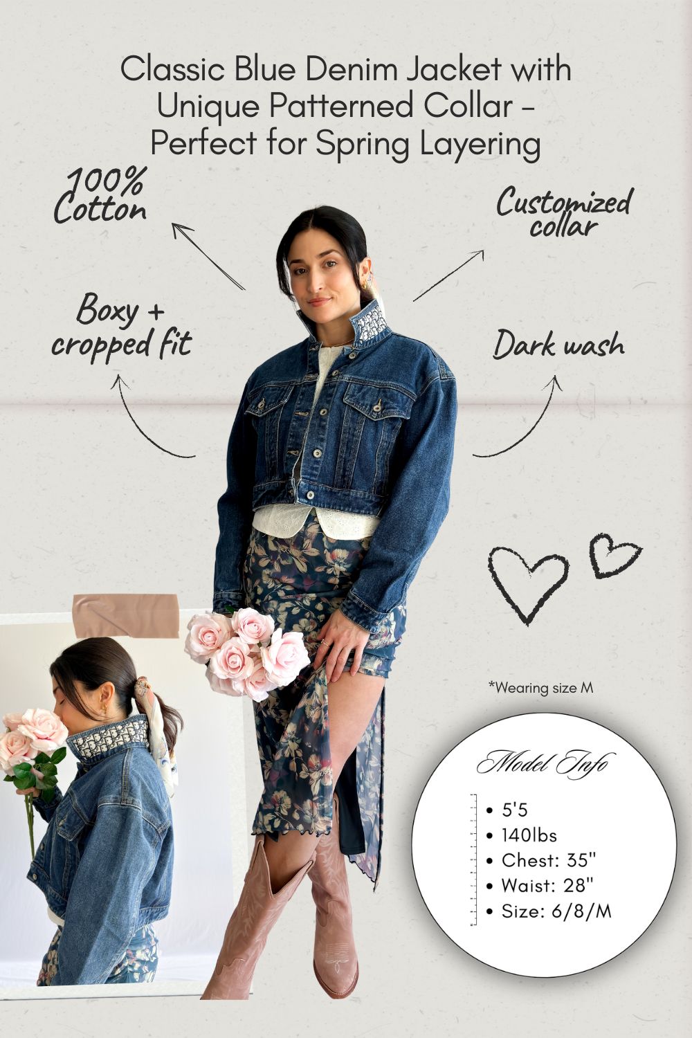 Jean Jacket Custom Design Dark Wash Denim - Women&#39;s Jacket - Blooming Daily