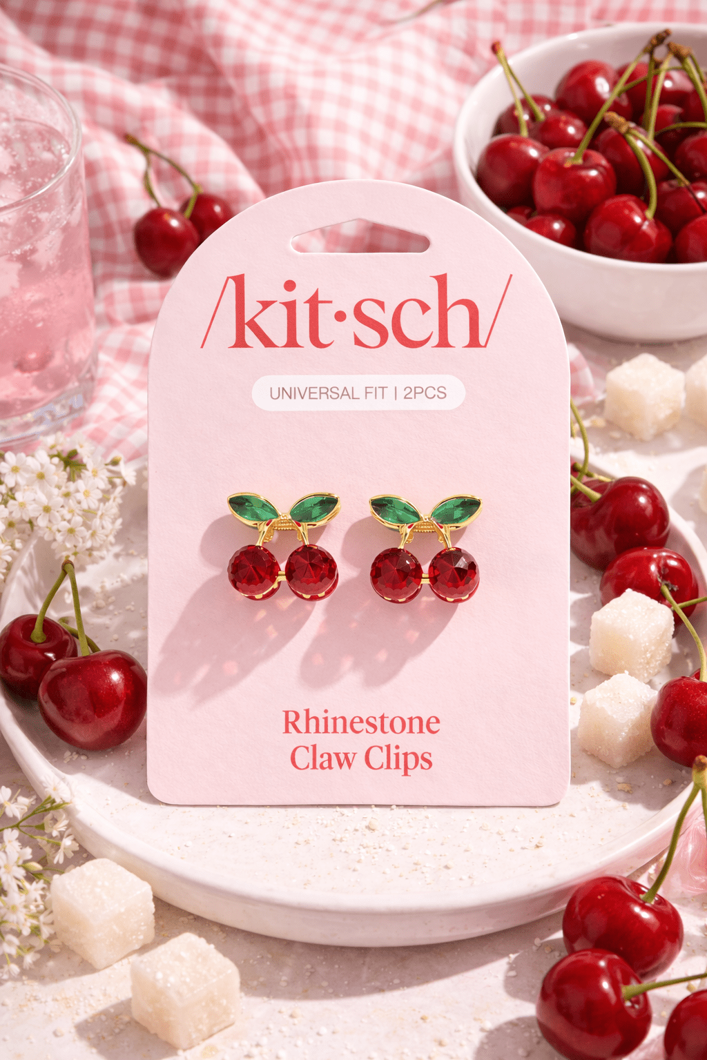 Kitsch Cherry Mini Rhinestone Claw Clips (2 - Pack) - Women's Hair Accessories - Blooming Daily