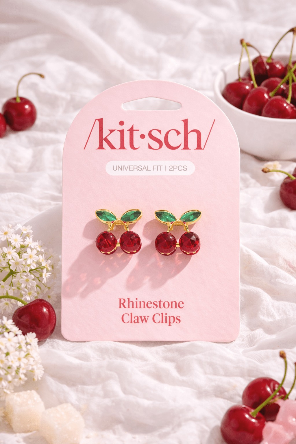 Kitsch Cherry Mini Rhinestone Claw Clips (2 - Pack) - Women's Hair Accessories - Blooming Daily