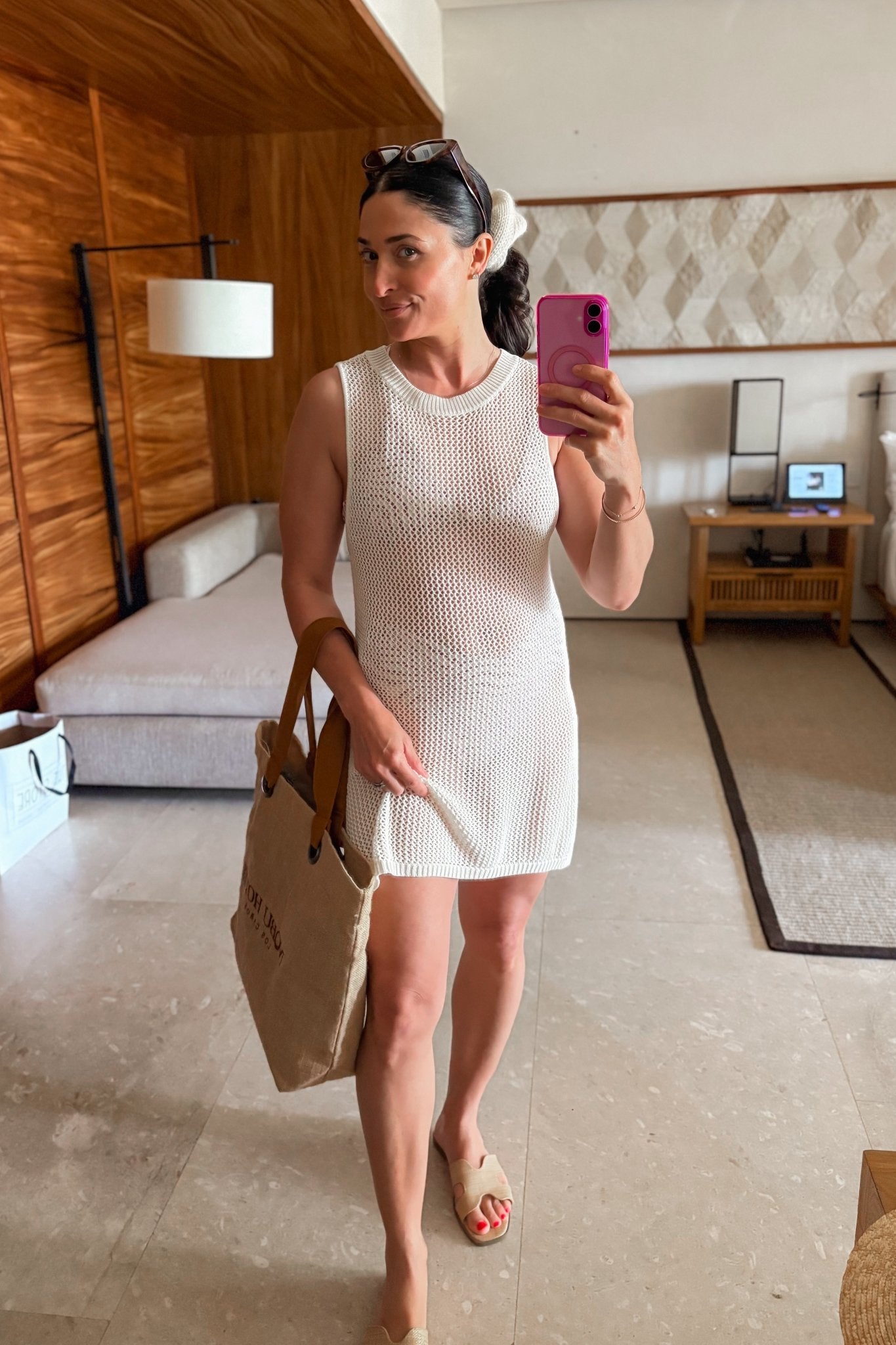 LAST ONE Nina Crochet Long Line Side Slit Cover Up Tank in Ivory - Shirts & Tops - Blooming Daily