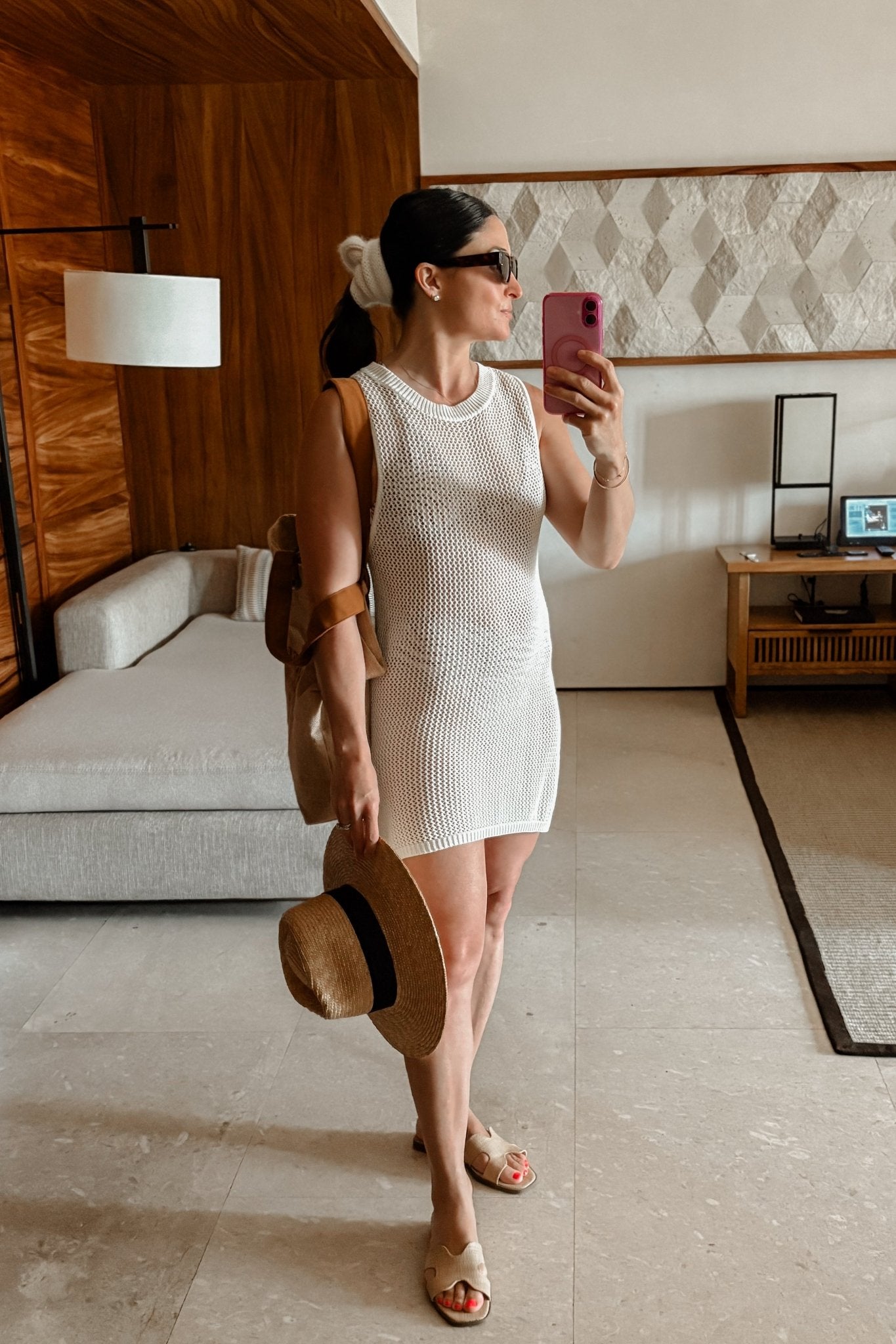 LAST ONE Nina Crochet Long Line Side Slit Cover Up Tank in Ivory - Shirts & Tops - Blooming Daily