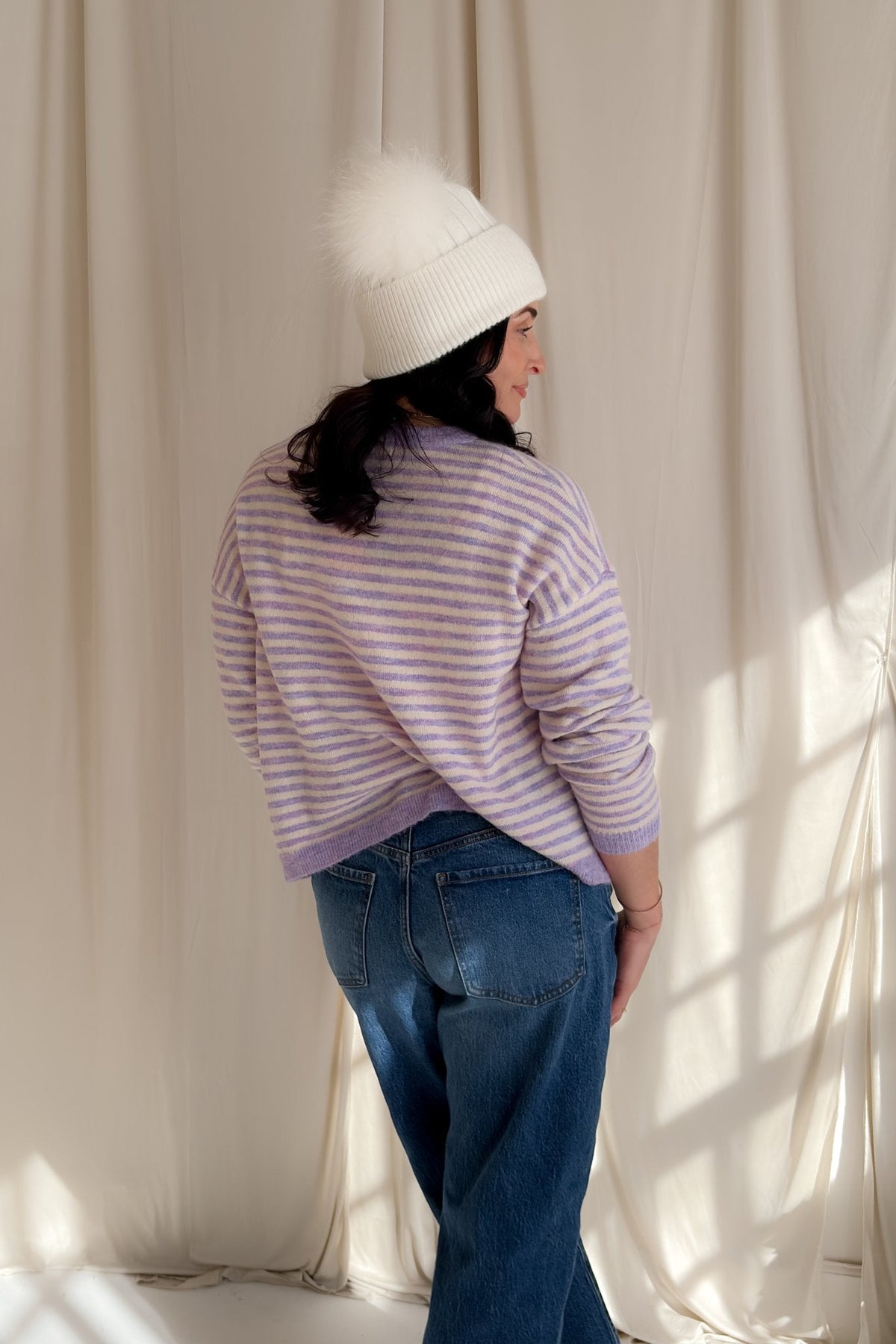 Lavender Stripe Lightweight Knit Sweater - Women's Sweaters - Blooming Daily
