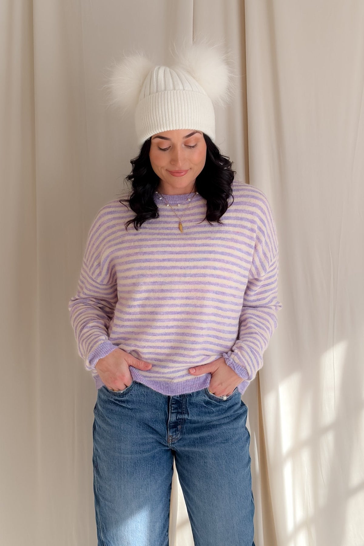 Lavender Stripe Lightweight Knit Sweater - Women's Sweaters - Blooming Daily
