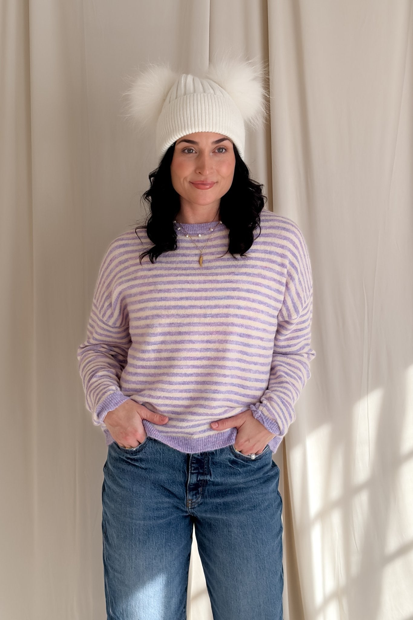 Lavender Stripe Lightweight Knit Sweater - Women's Sweaters - Blooming Daily