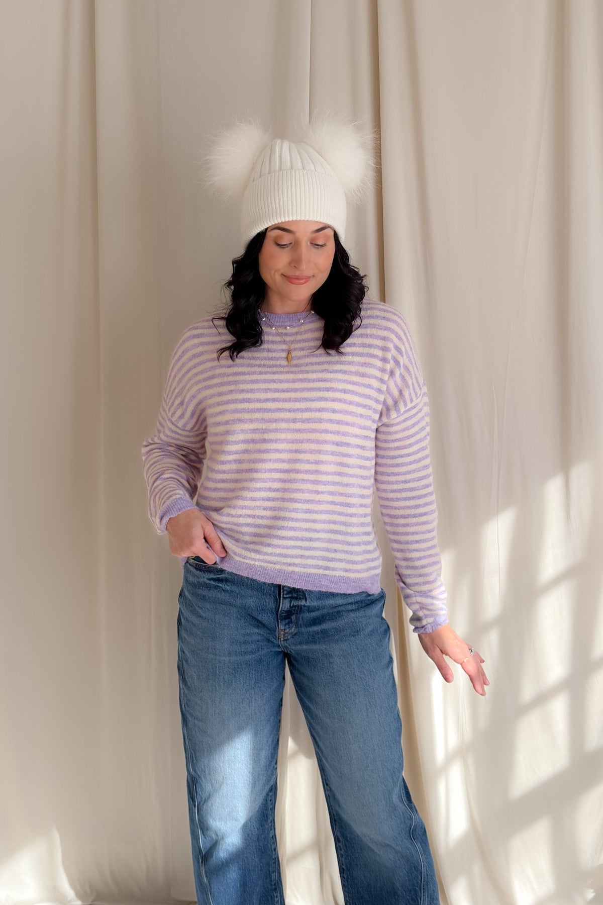 Lavender Stripe Lightweight Knit Sweater - Women's Sweaters - Blooming Daily
