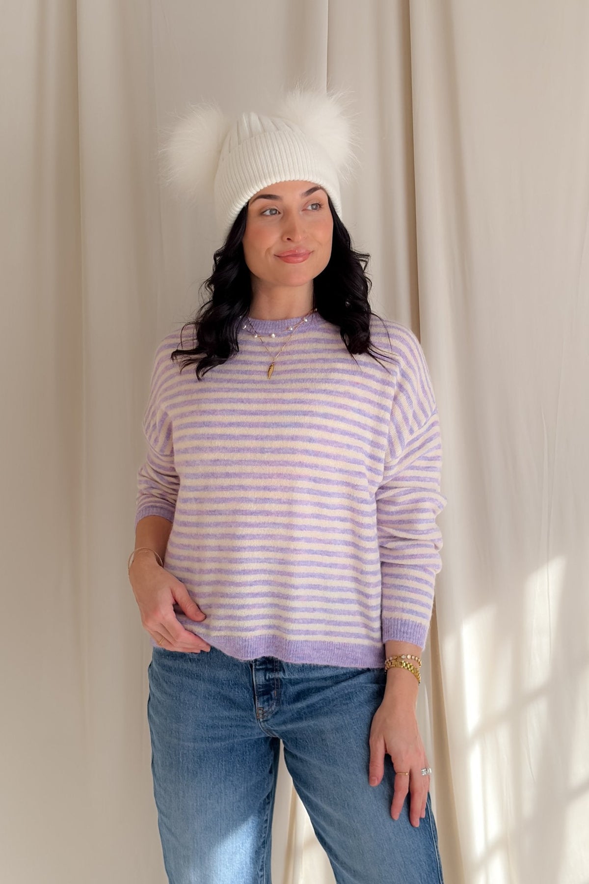 Lavender Stripe Lightweight Knit Sweater - Women's Sweaters - Blooming Daily