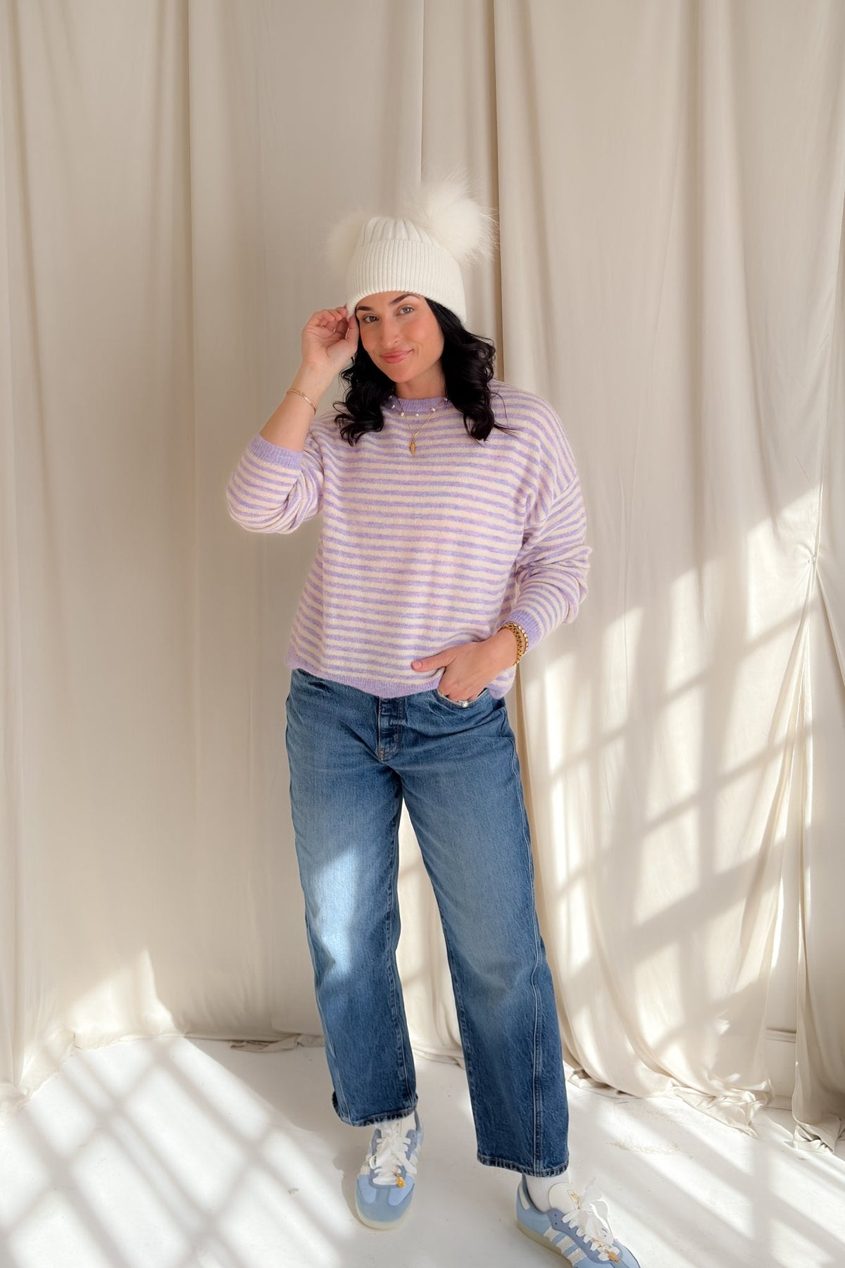 Lavender Stripe Lightweight Knit Sweater - Women's Sweaters - Blooming Daily