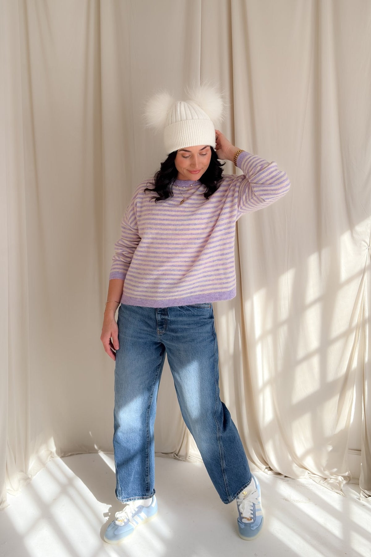 Lavender Stripe Lightweight Knit Sweater - Women's Sweaters - Blooming Daily