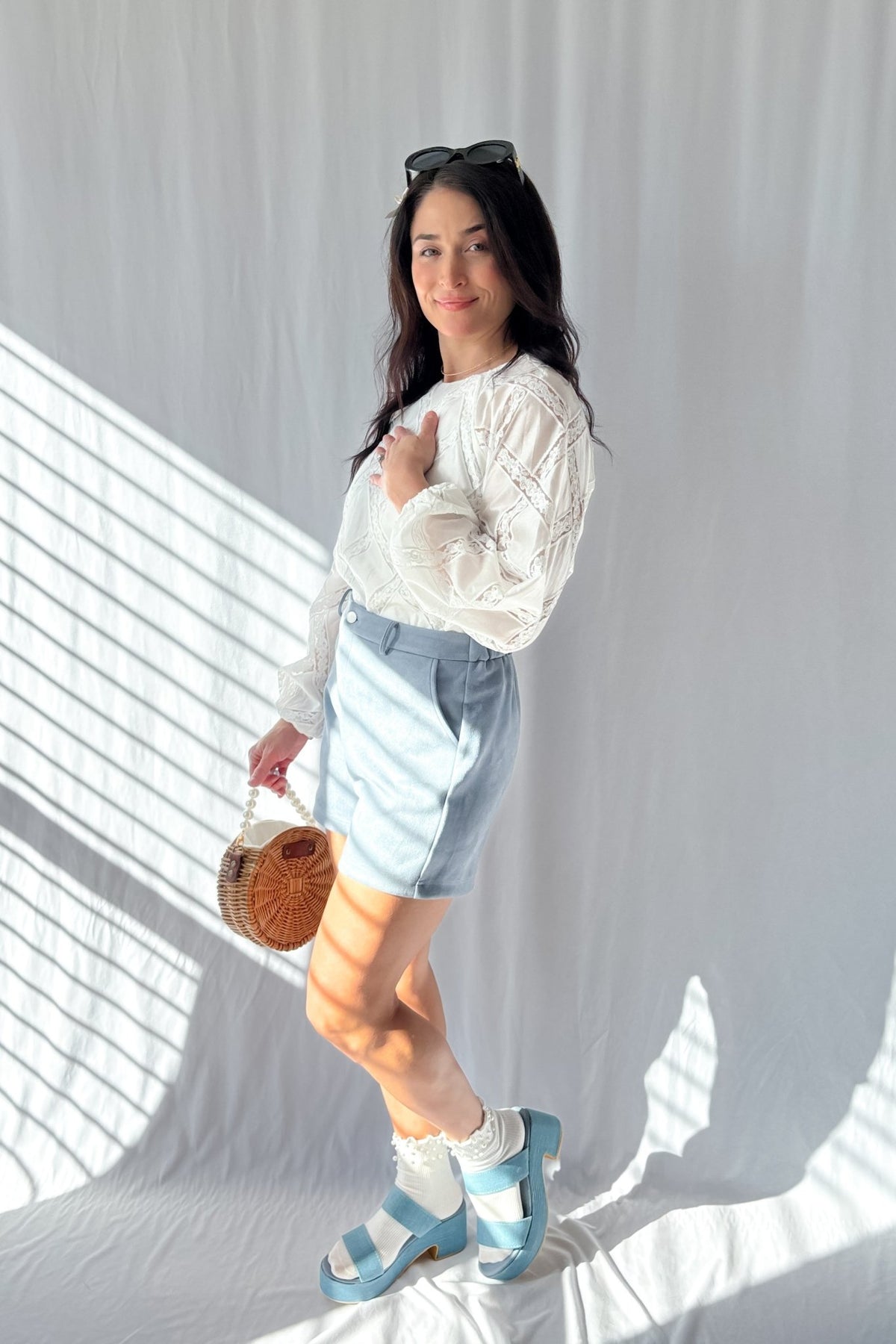 Le Paris Stretch Micro Suede Shorts | Sadie &amp; Sage | Blue - Women&#39;s Shorts - Blooming Daily