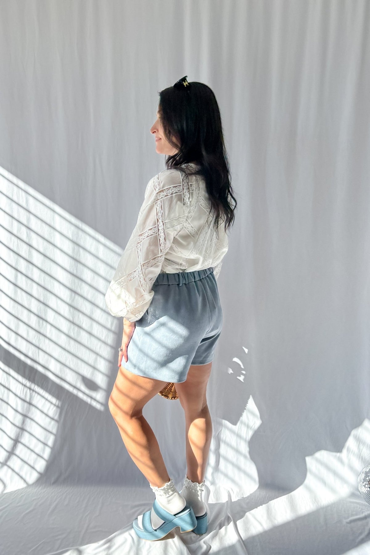 Le Paris Stretch Micro Suede Shorts | Sadie &amp; Sage | Blue - Women&#39;s Shorts - Blooming Daily