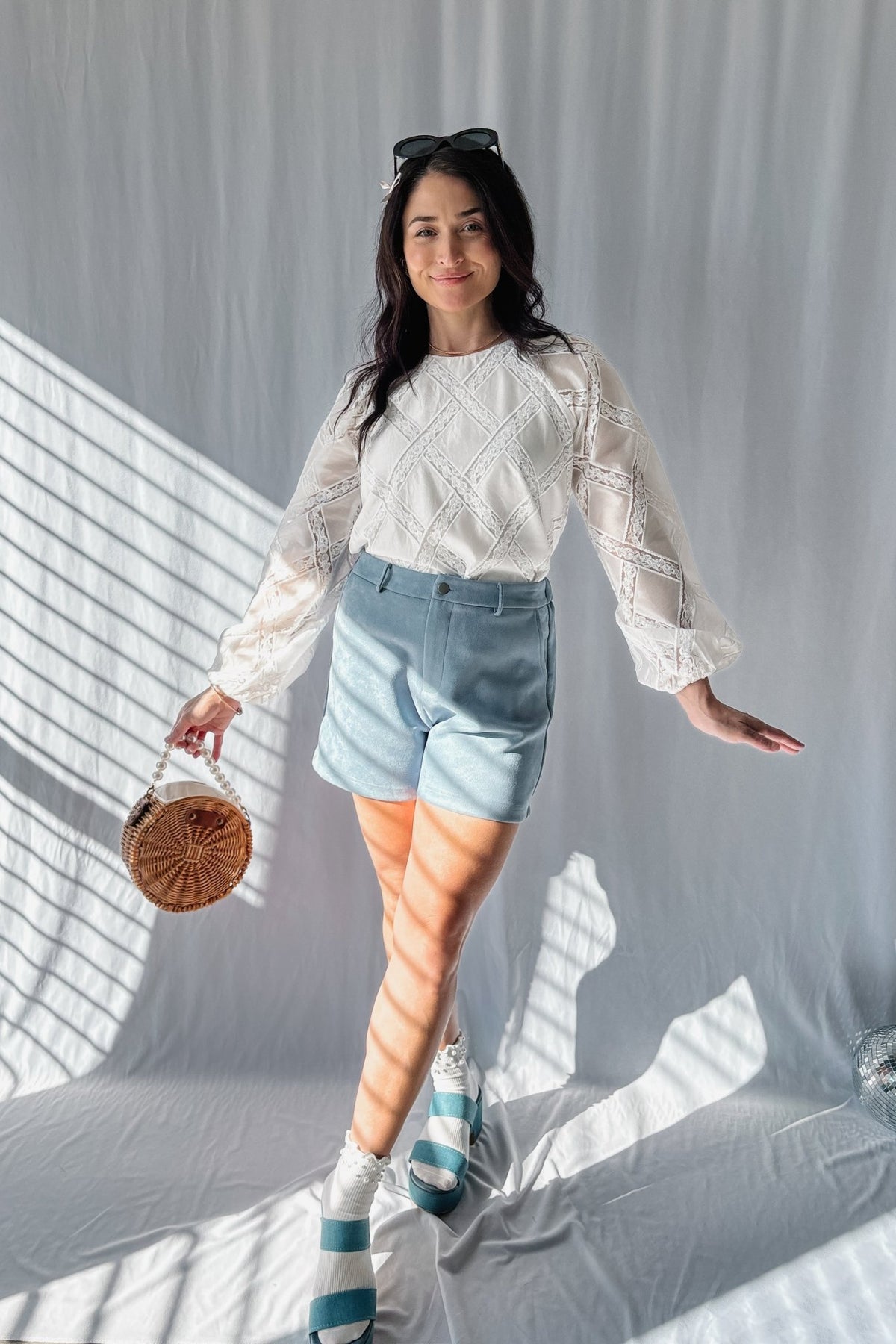 Le Paris Stretch Micro Suede Shorts | Sadie &amp; Sage | Blue - Women&#39;s Shorts - Blooming Daily