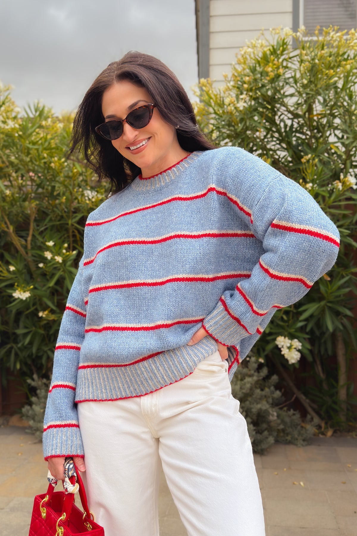 Women’s striped knit sweater with crew neckline and boxy fit