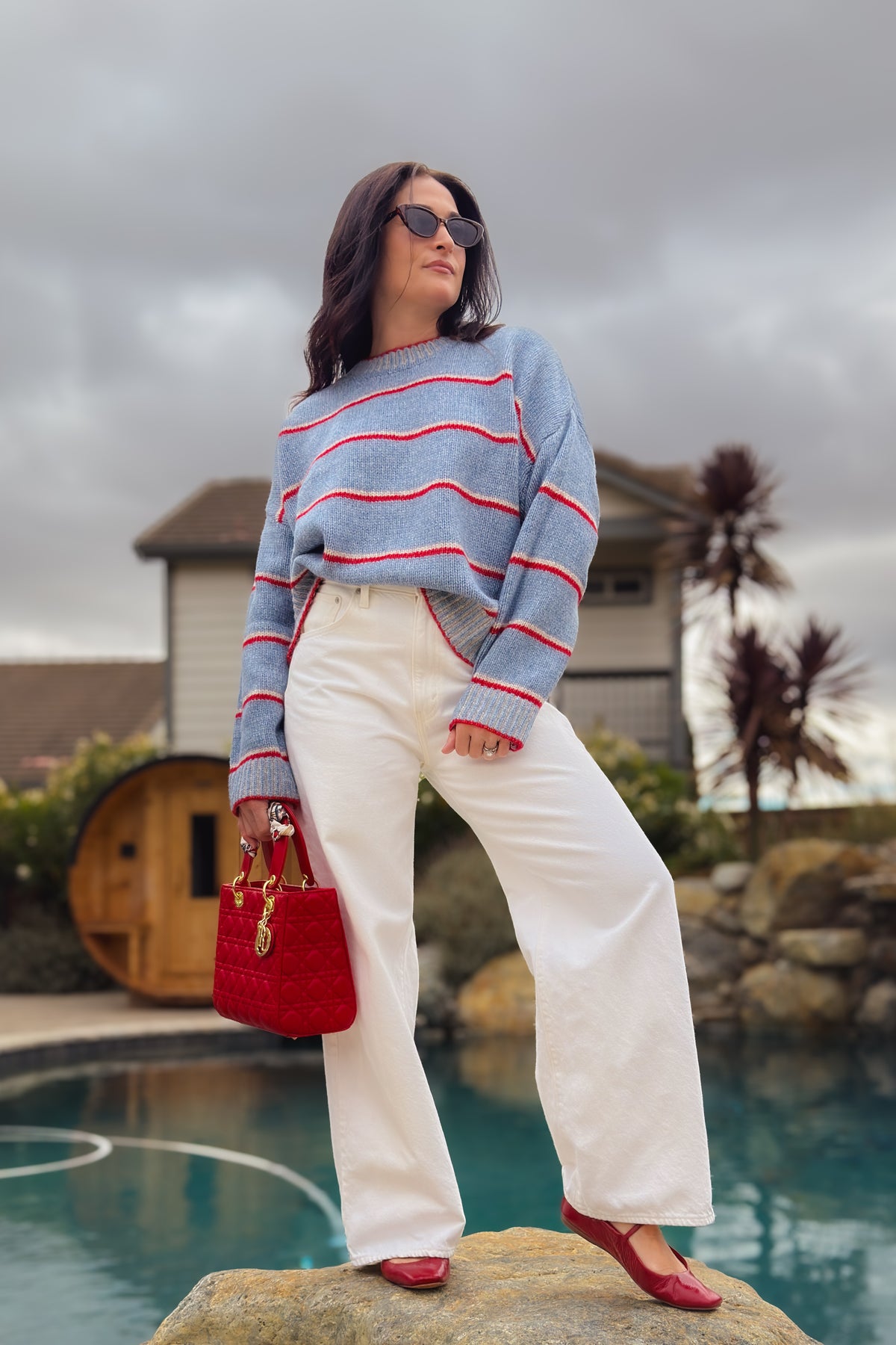 Women’s oversized striped sweater with soft medium weight knit
