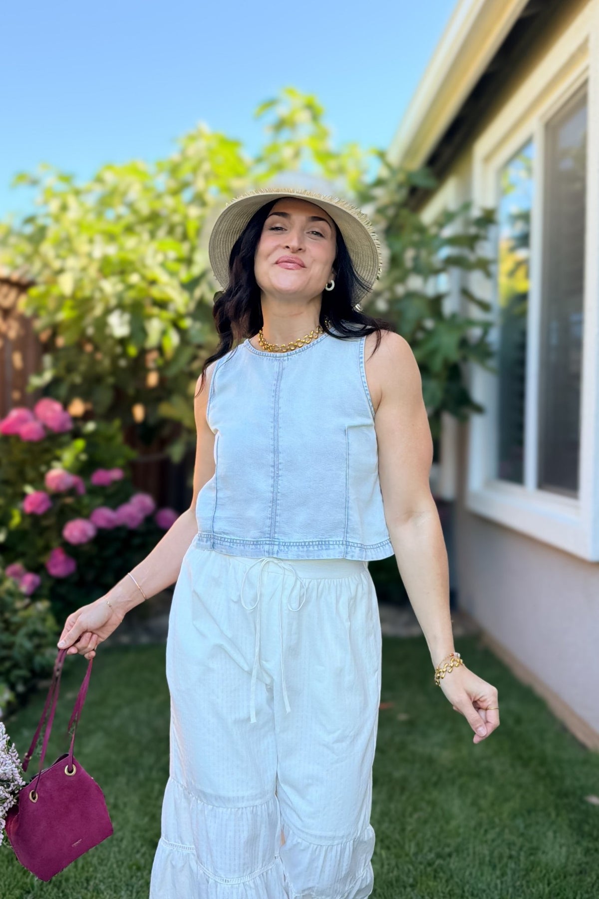 Light Wash Lyocell Cropped Tank Top - Women's Shirts & Tops - Blooming Daily