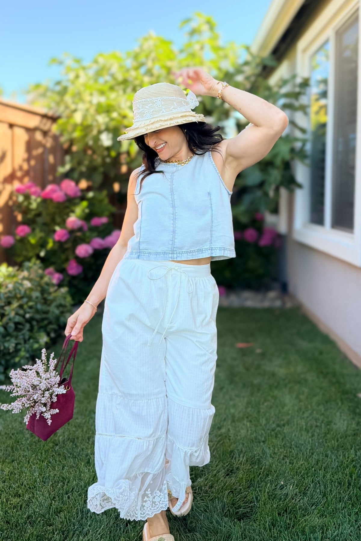 Light Wash Lyocell Cropped Tank Top - Women's Shirts & Tops - Blooming Daily