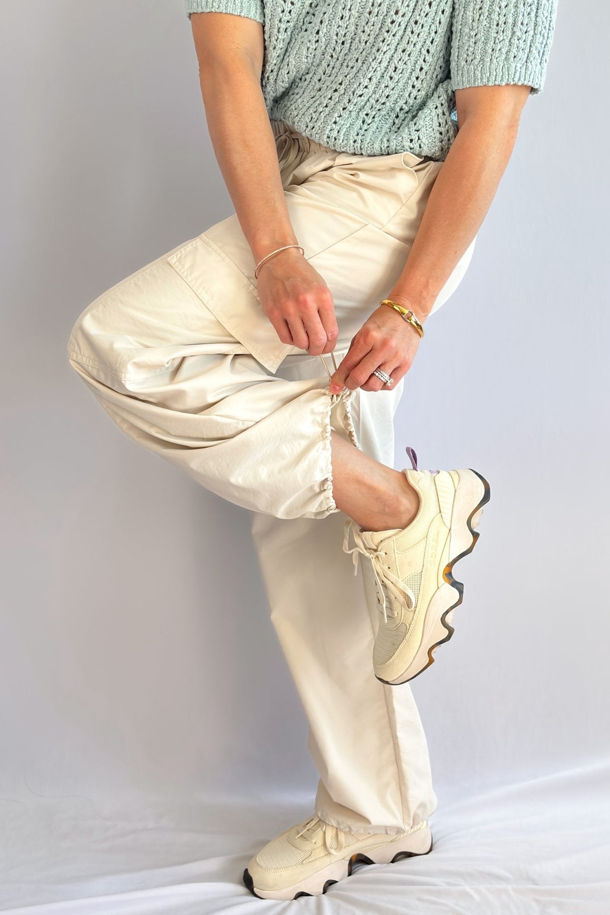 Loose Fit Parachute | Airy Cargo Pants | Light Beige - Women&#39;s Pants - Blooming Daily