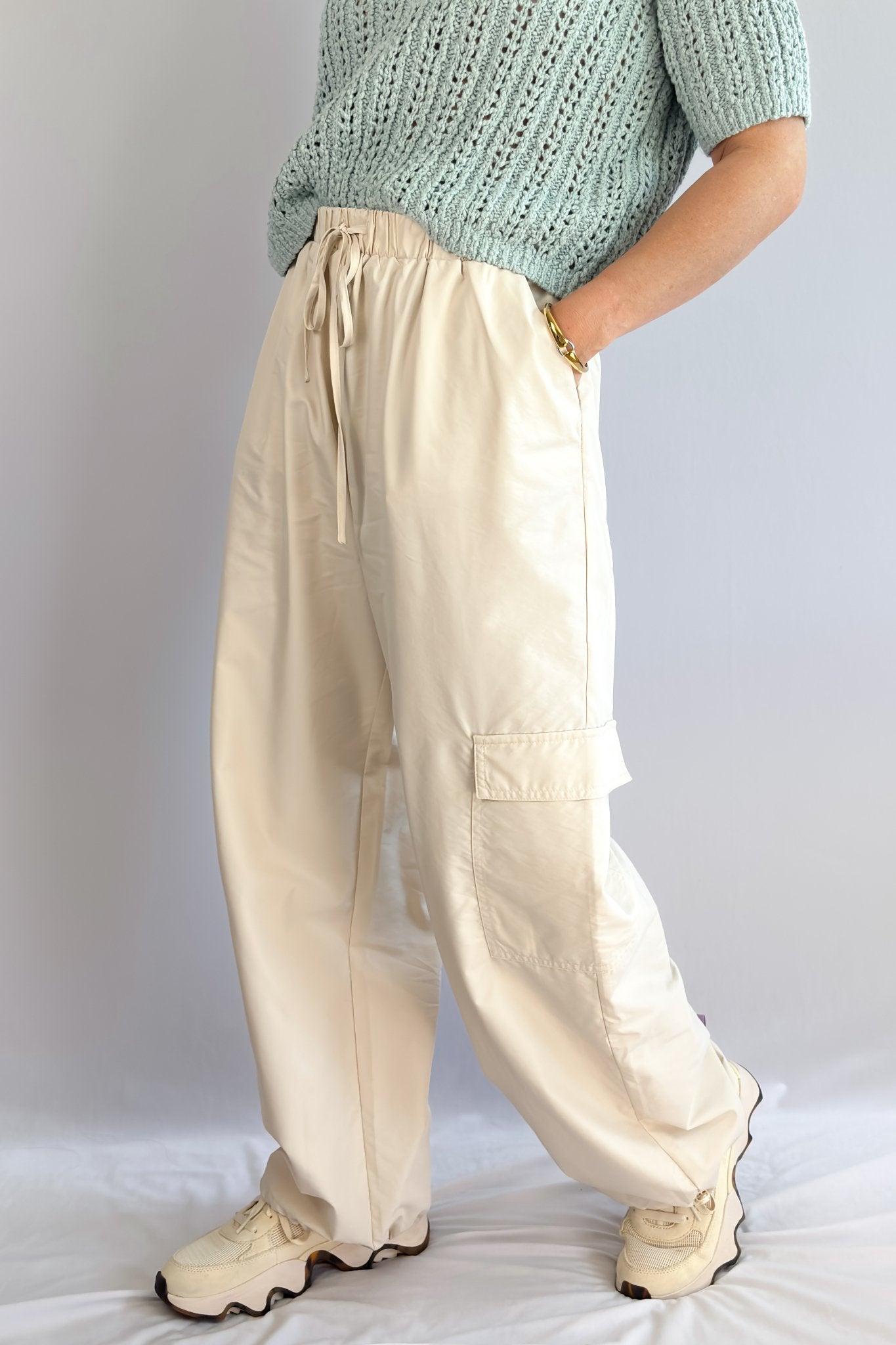 Loose Fit Parachute | Airy Cargo Pants | Light Beige - Women's Pants - Blooming Daily