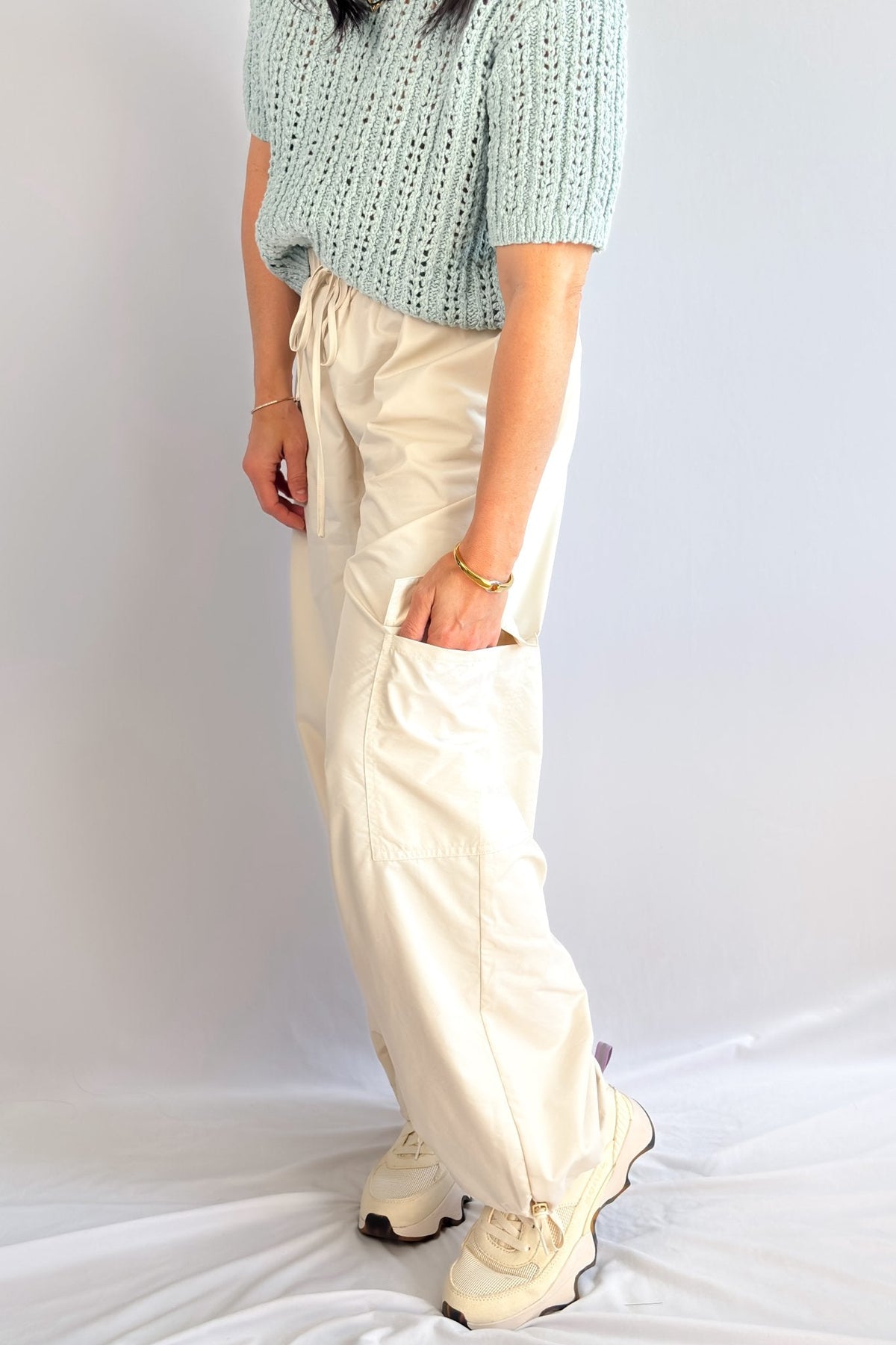Loose Fit Parachute | Airy Cargo Pants | Light Beige - Women&#39;s Pants - Blooming Daily