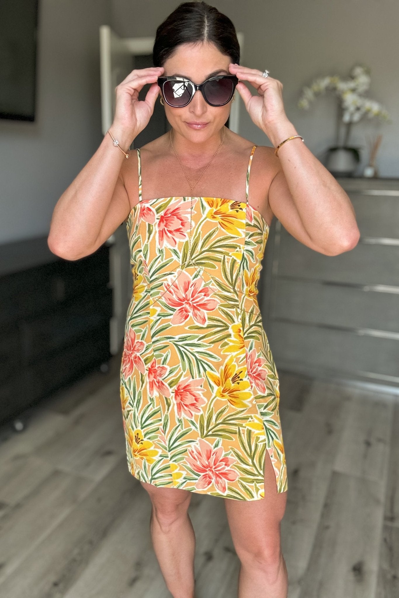 Sage The Label Floral Mini Dress - Tan - Blooming Daily Sage The Label Floral Mini Dress - Tan - Blooming Daily