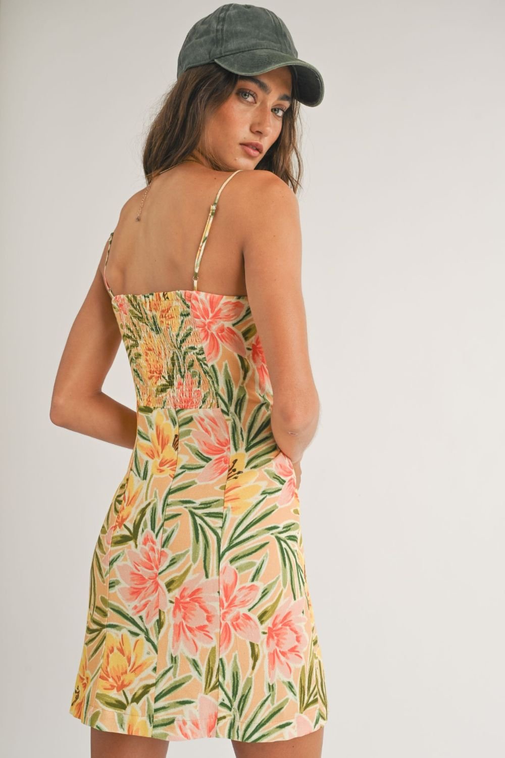 Sage The Label Floral Mini Dress - Tan - Blooming Daily Sage The Label Floral Mini Dress - Tan - Blooming Daily