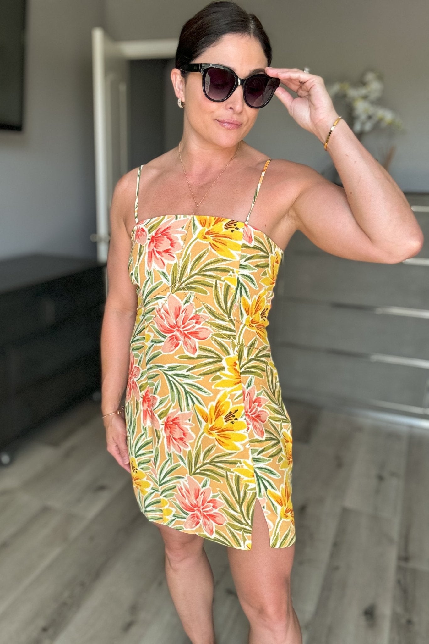 Sage The Label Floral Mini Dress - Tan L / Tan Multi Sage The Label Floral Mini Dress - Tan L / Tan Multi